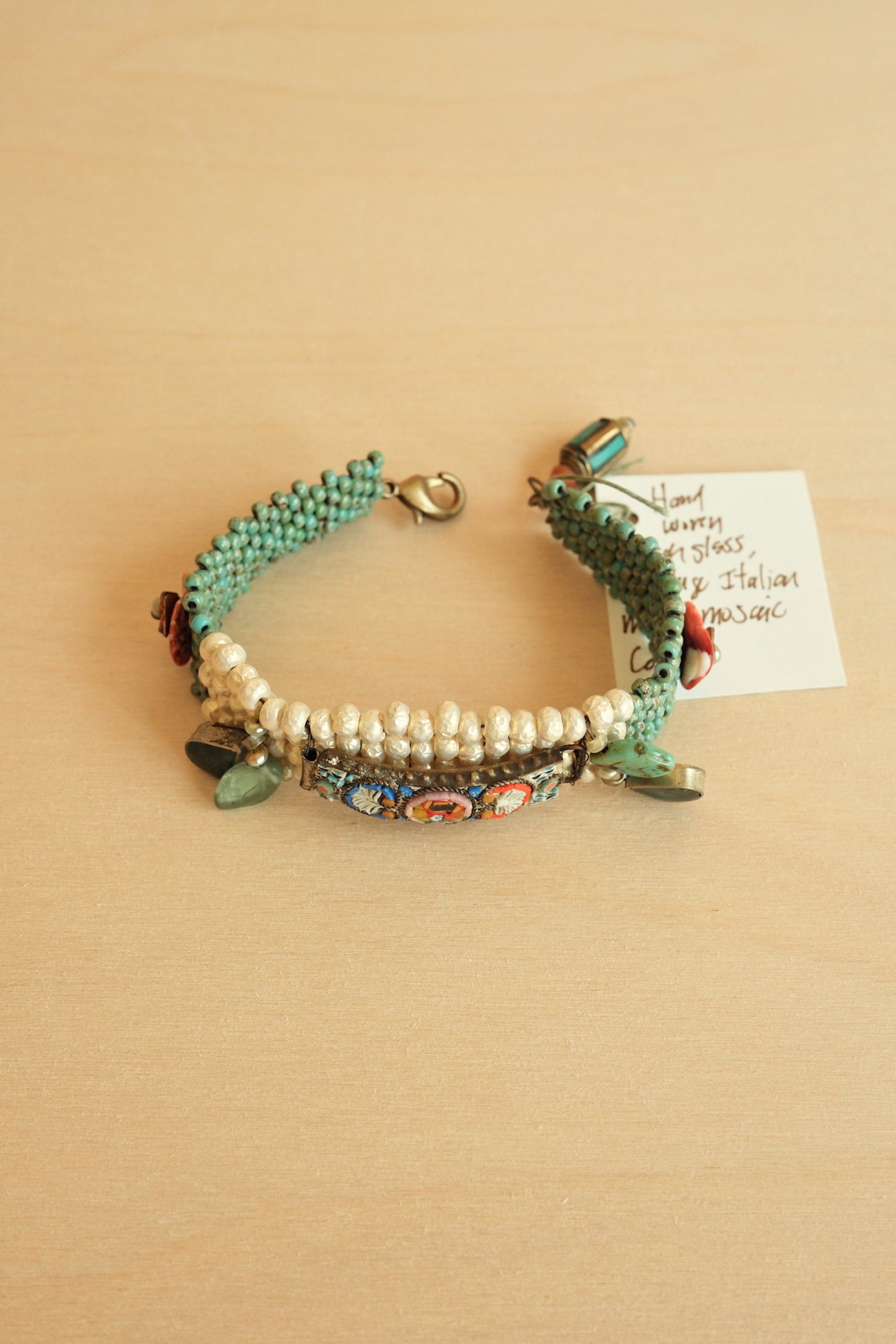 Micro Mosaic Pearl + Turquoise Bracelet
