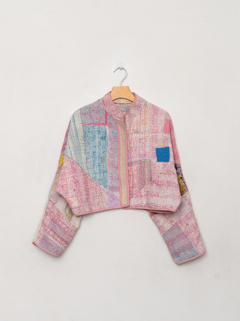 The Kaira Cropped Quilted Patchwork Kantha Jacket