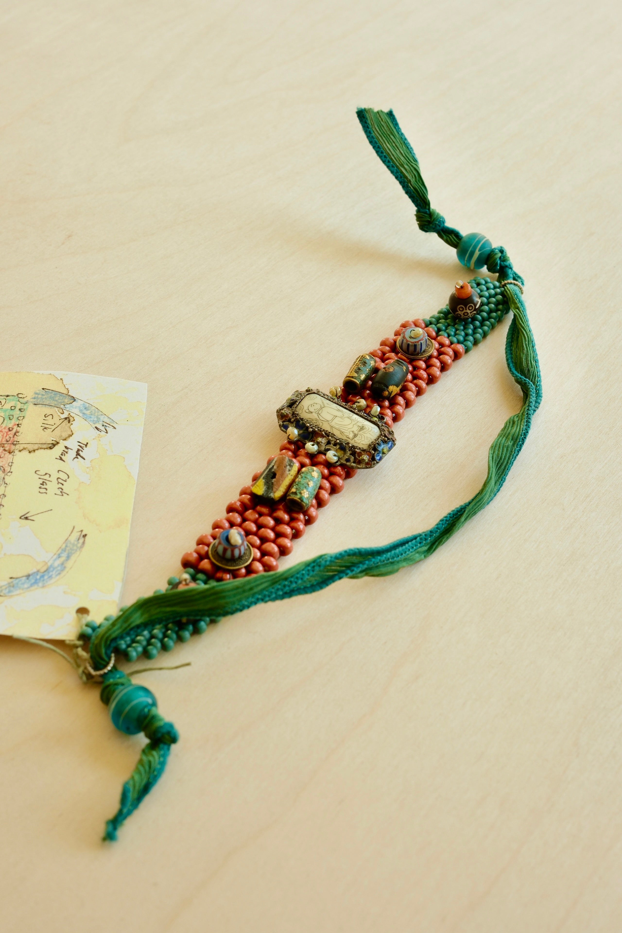 Chinese Coral Silk Bracelet