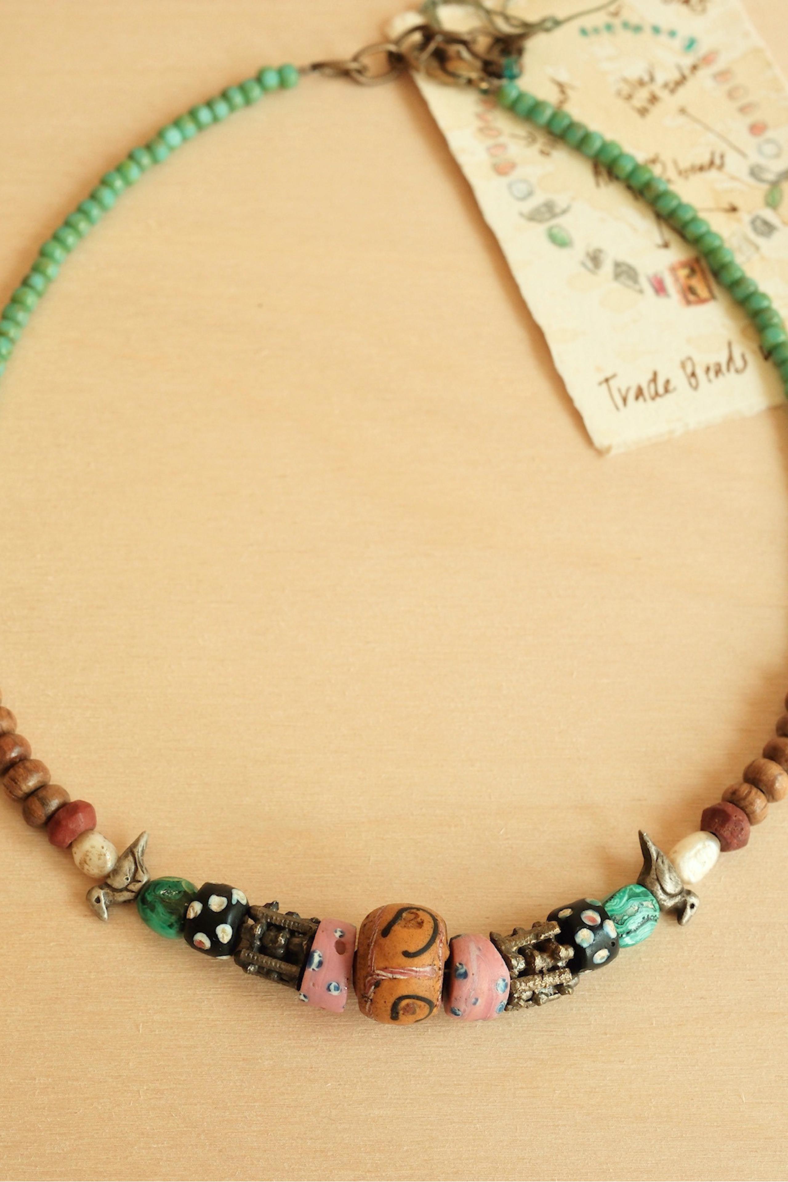 Trade Bead & Bird Necklace