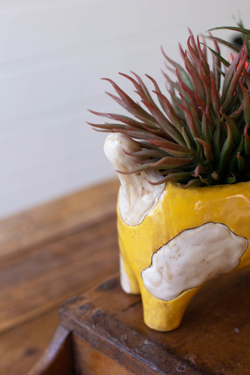 Yellow & White Ceramic Cat Planter