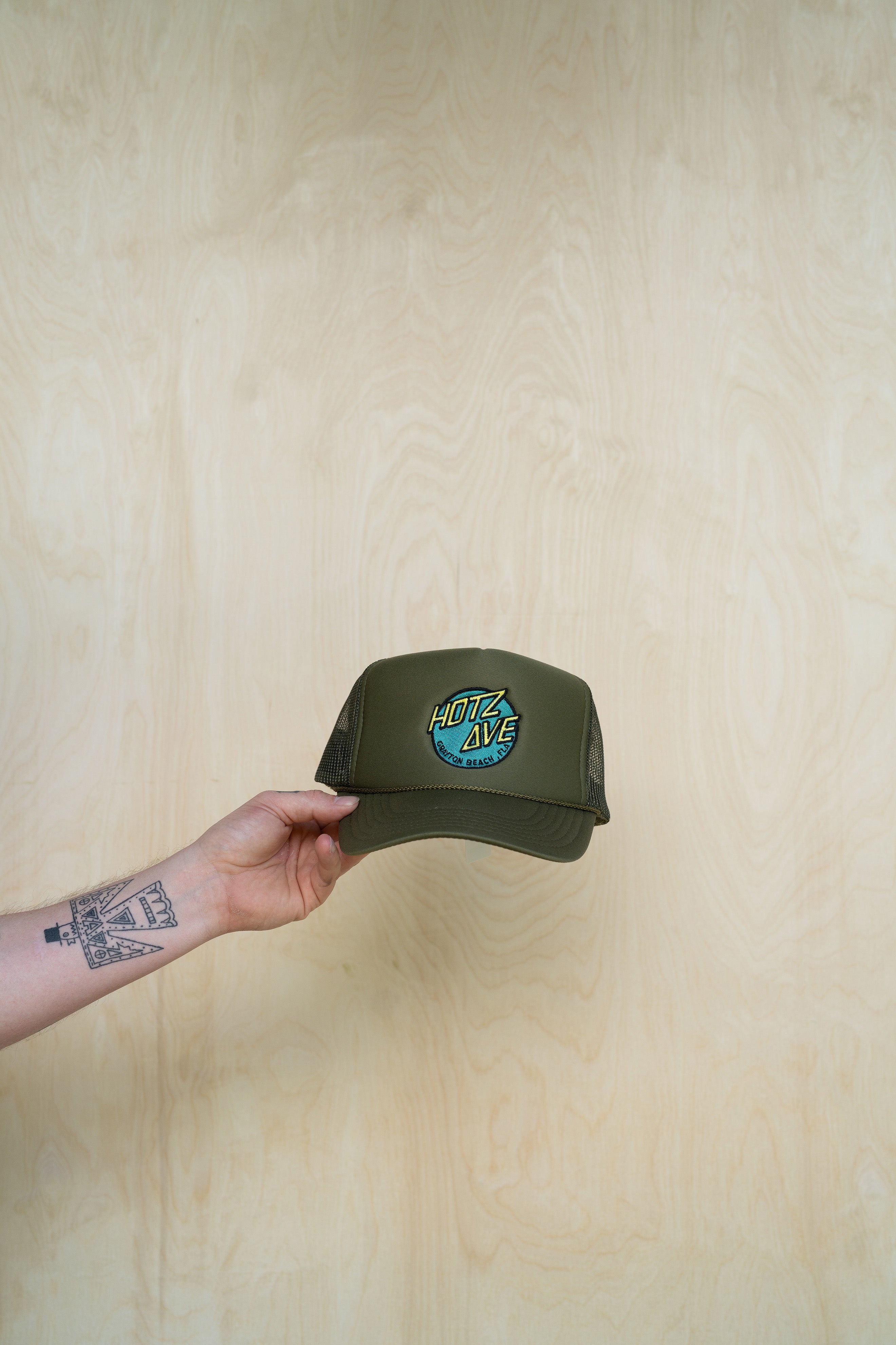Embroidered Trucker Hotz Ave Hat Olive