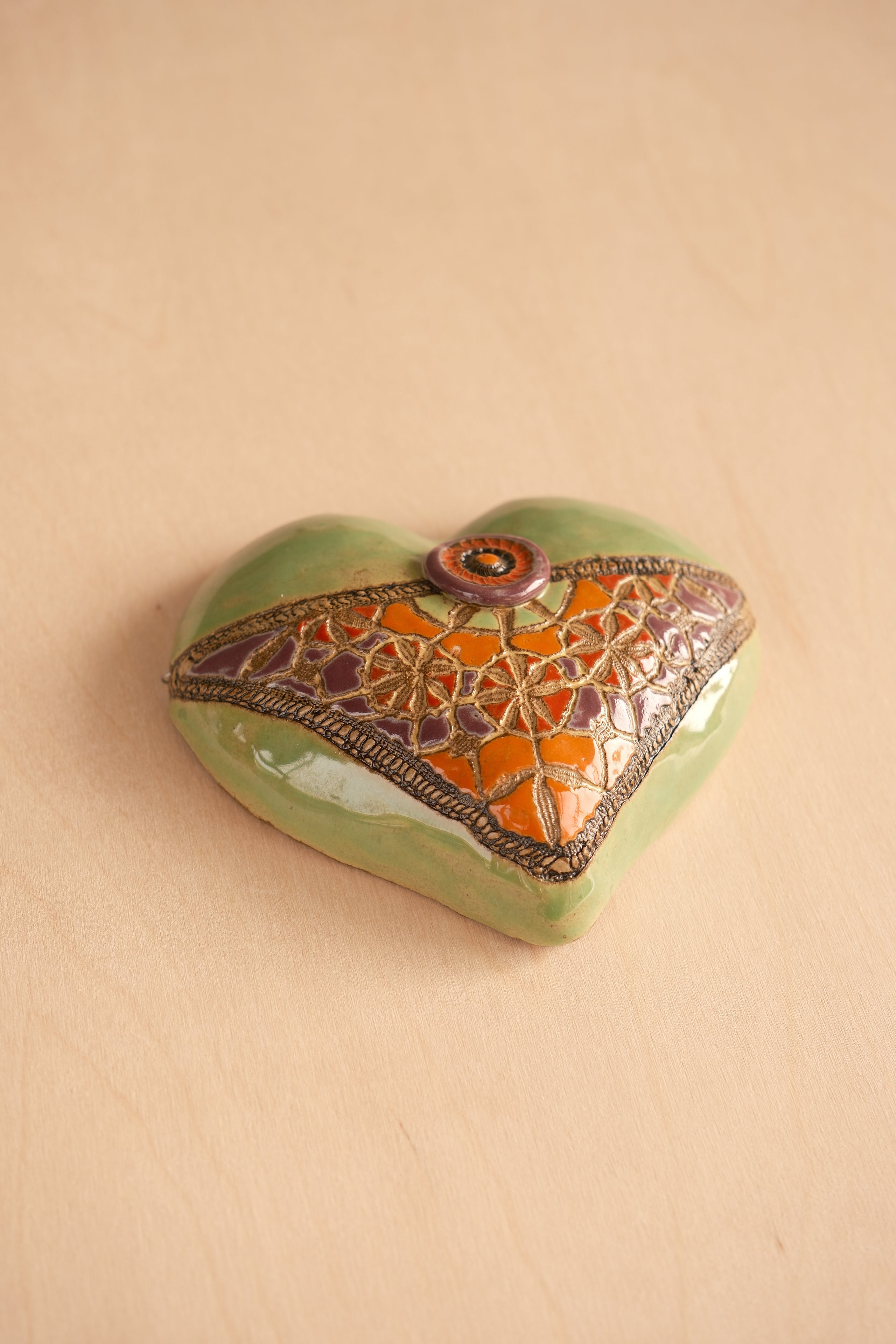 Blanket Stitch & Green Button Heart