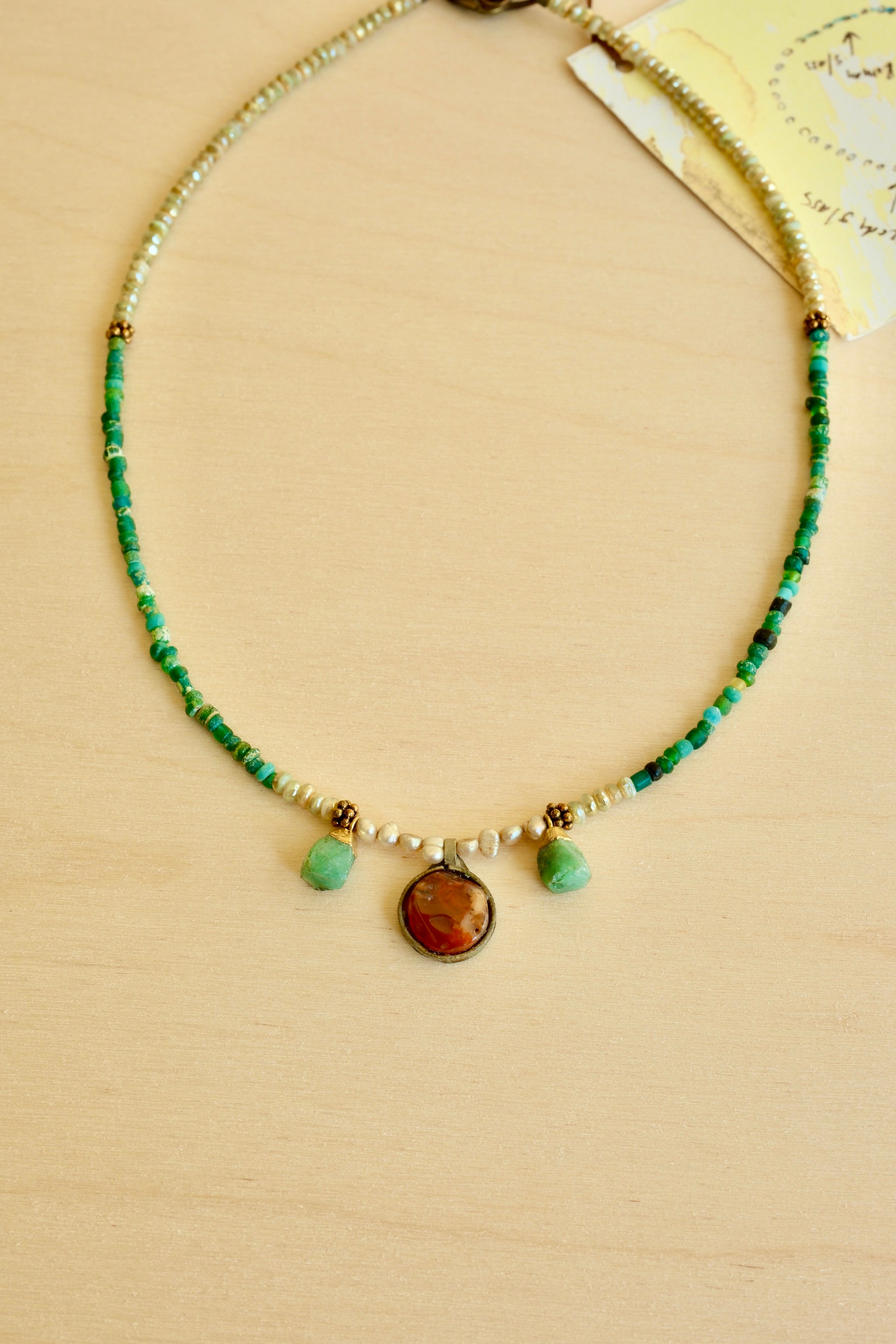Carnelian Drop Roman Glass Necklace