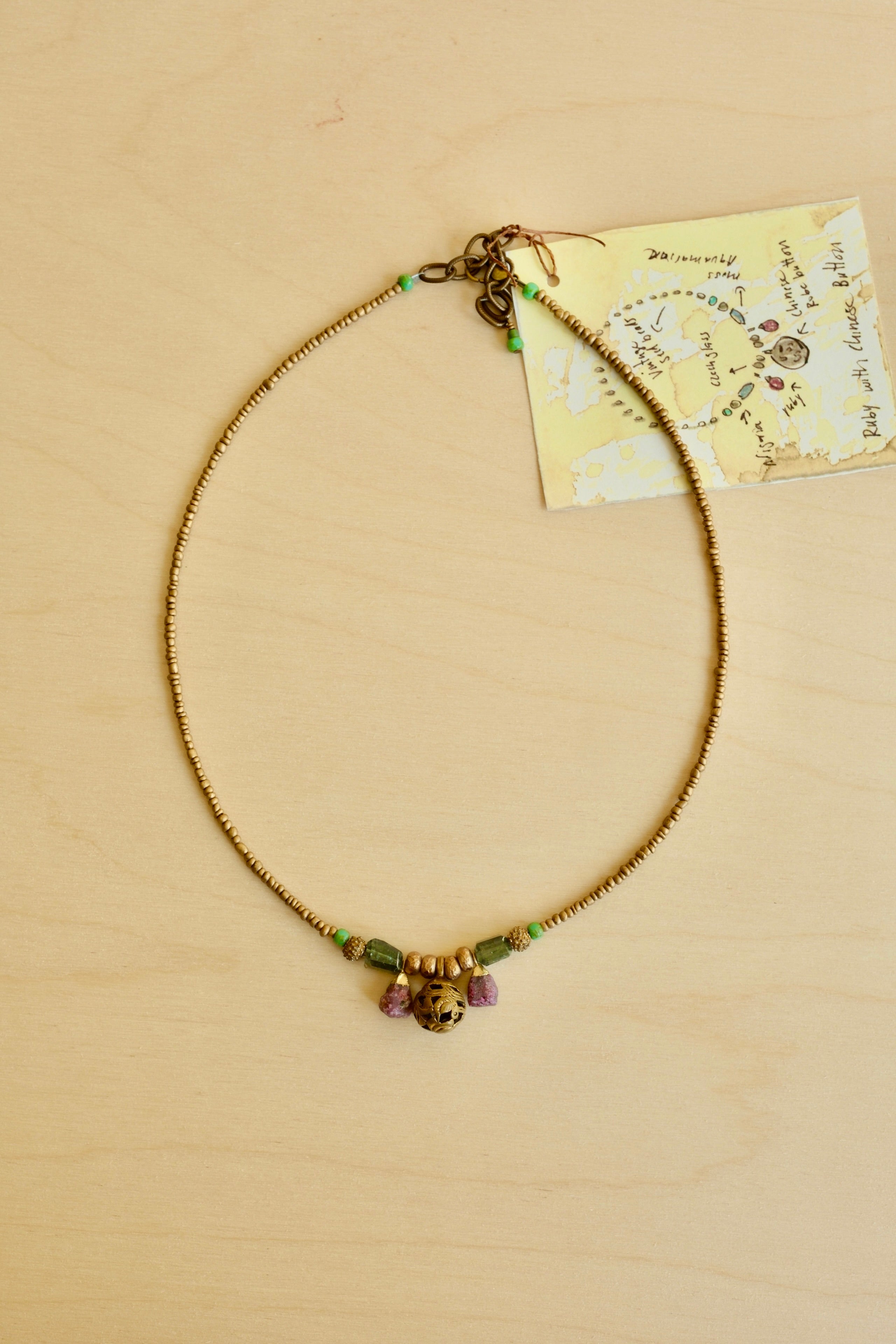 Ruby & Chinese Button Necklace