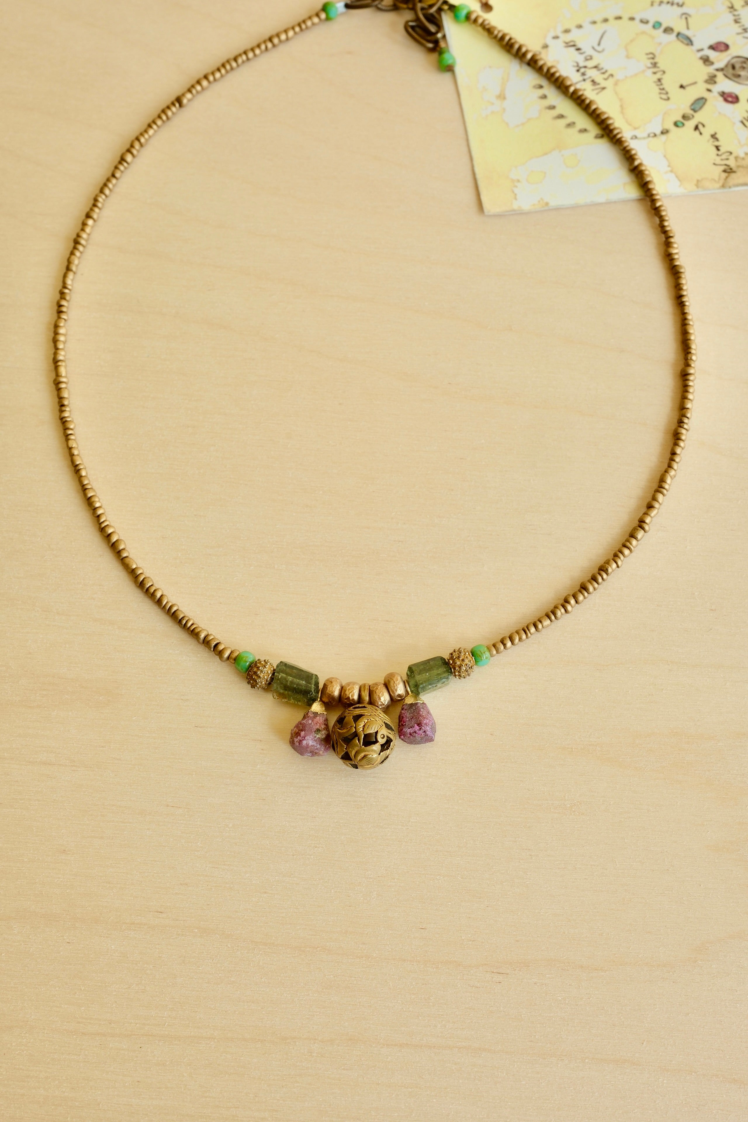 Ruby & Chinese Button Necklace