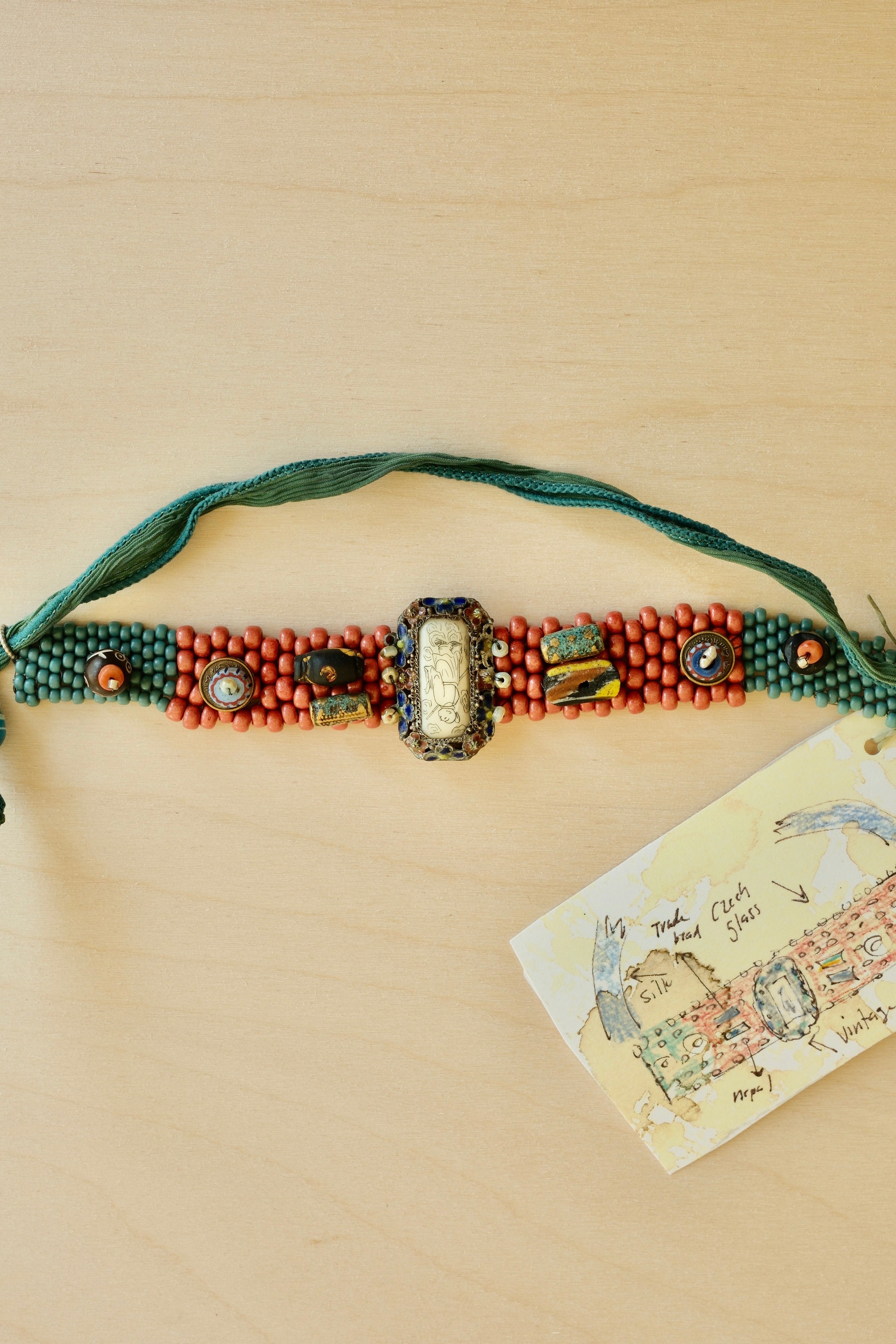 Chinese Coral Silk Bracelet