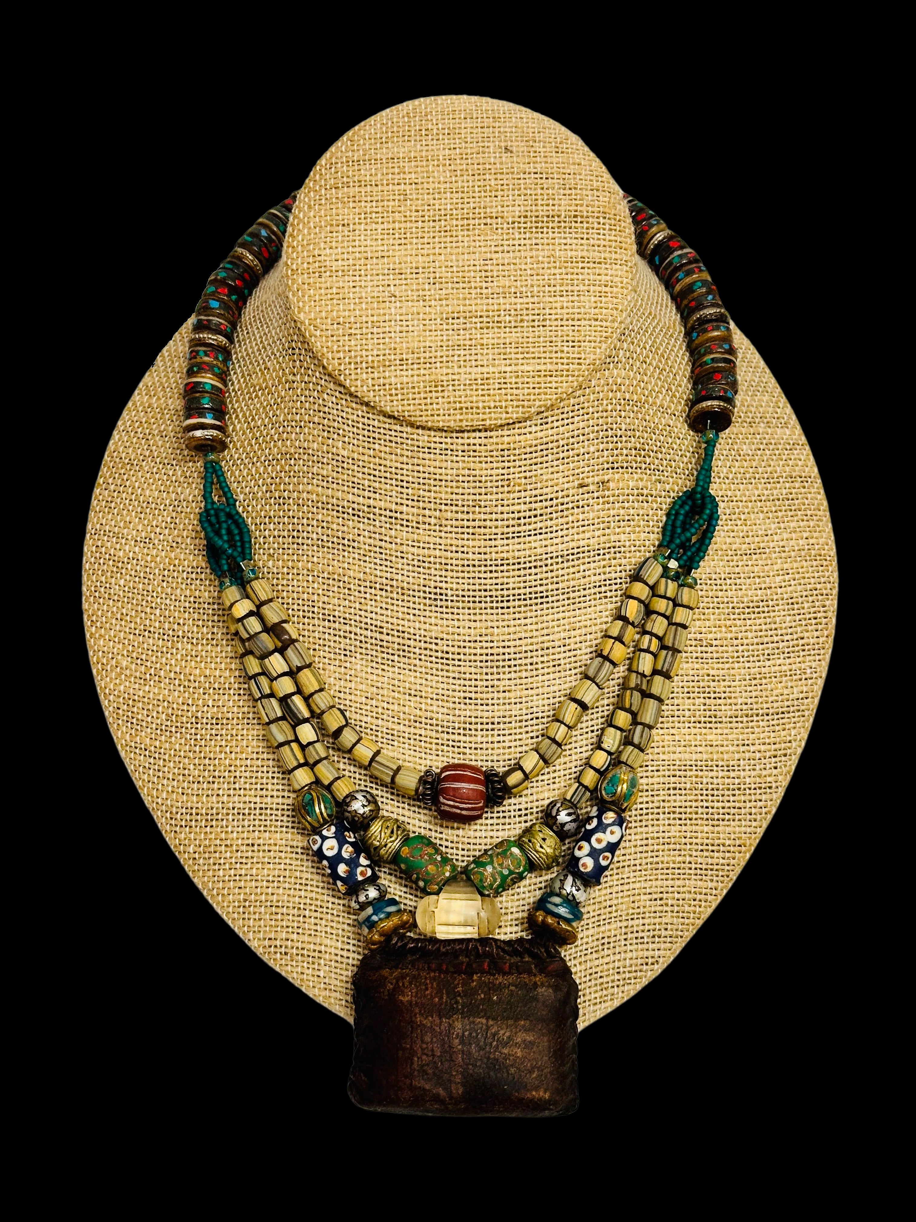 Blue Tan Pouch Necklace