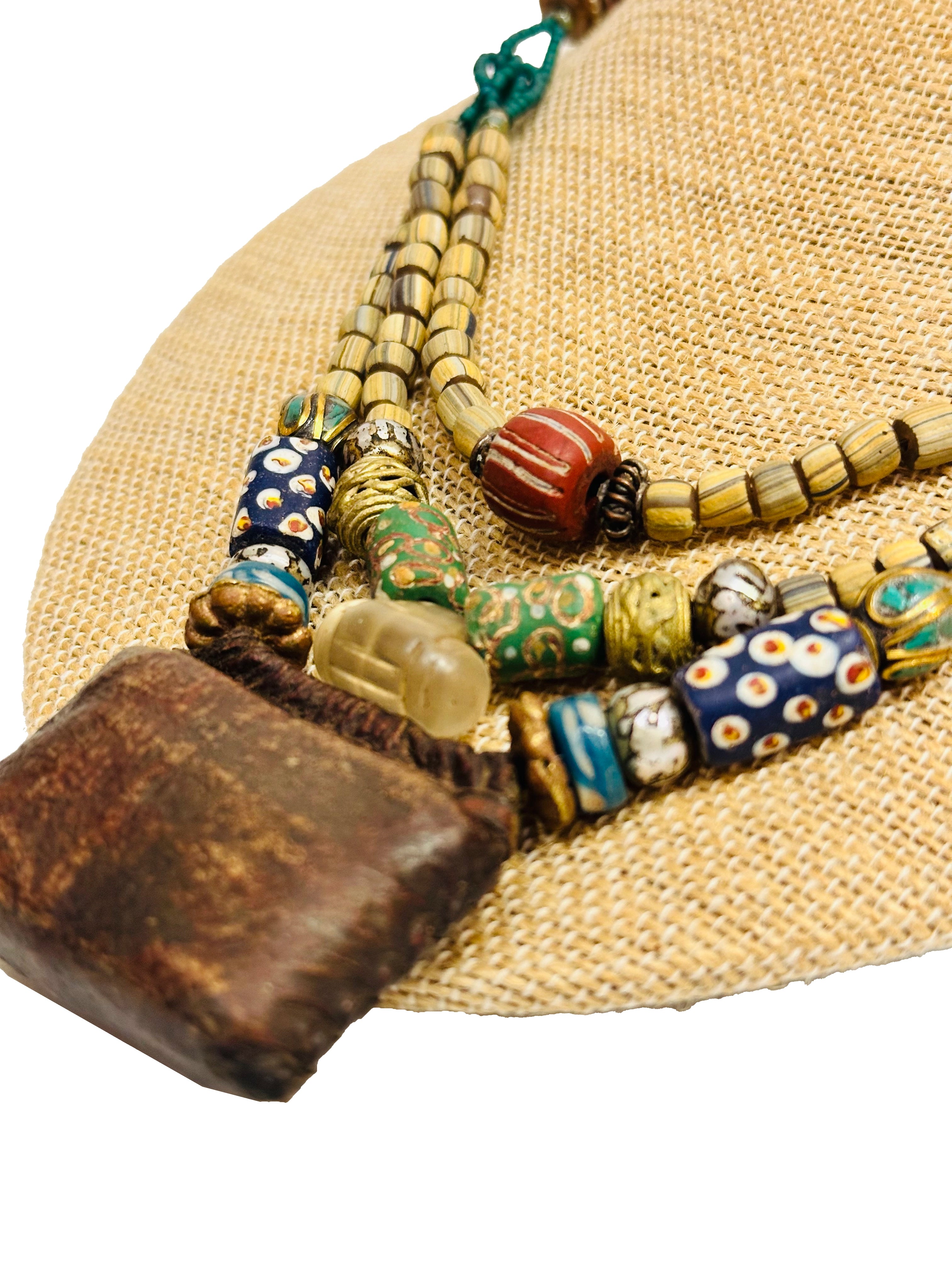 Blue Tan Pouch Necklace