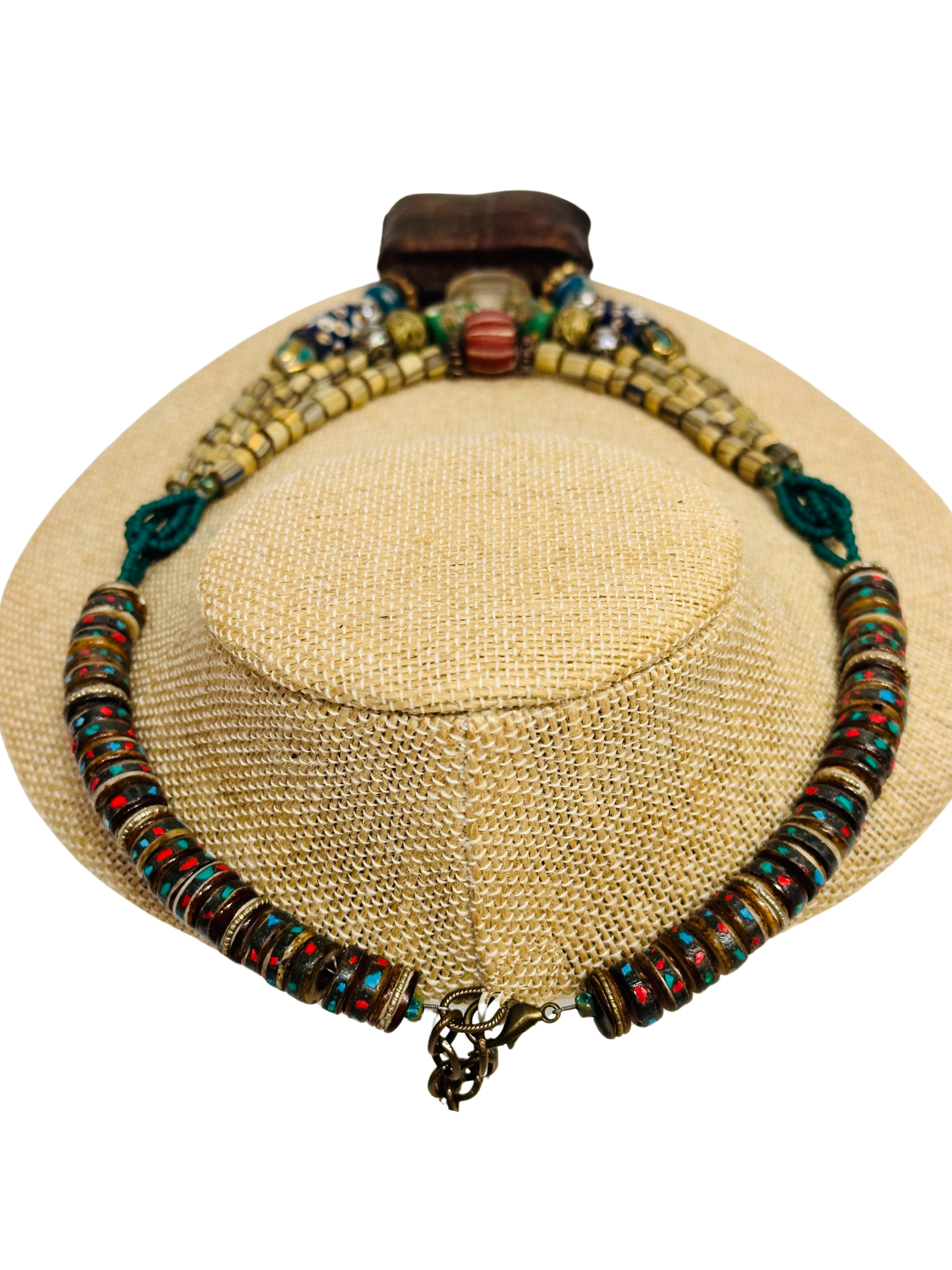Blue Tan Pouch Necklace