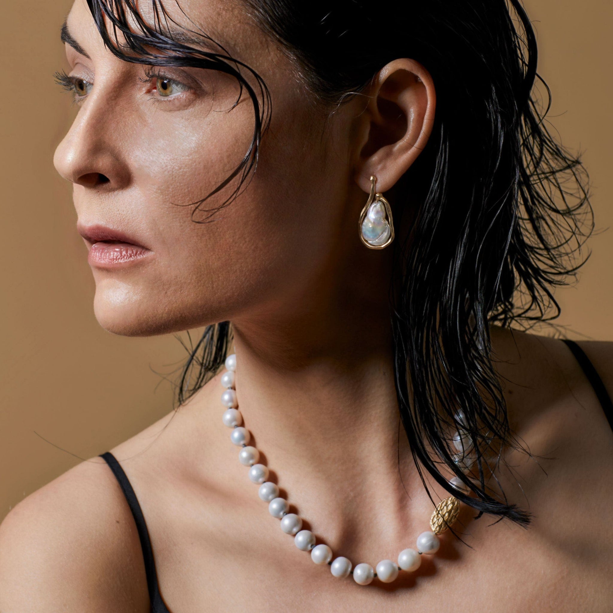 Saturn Bronze Pearl Earrings