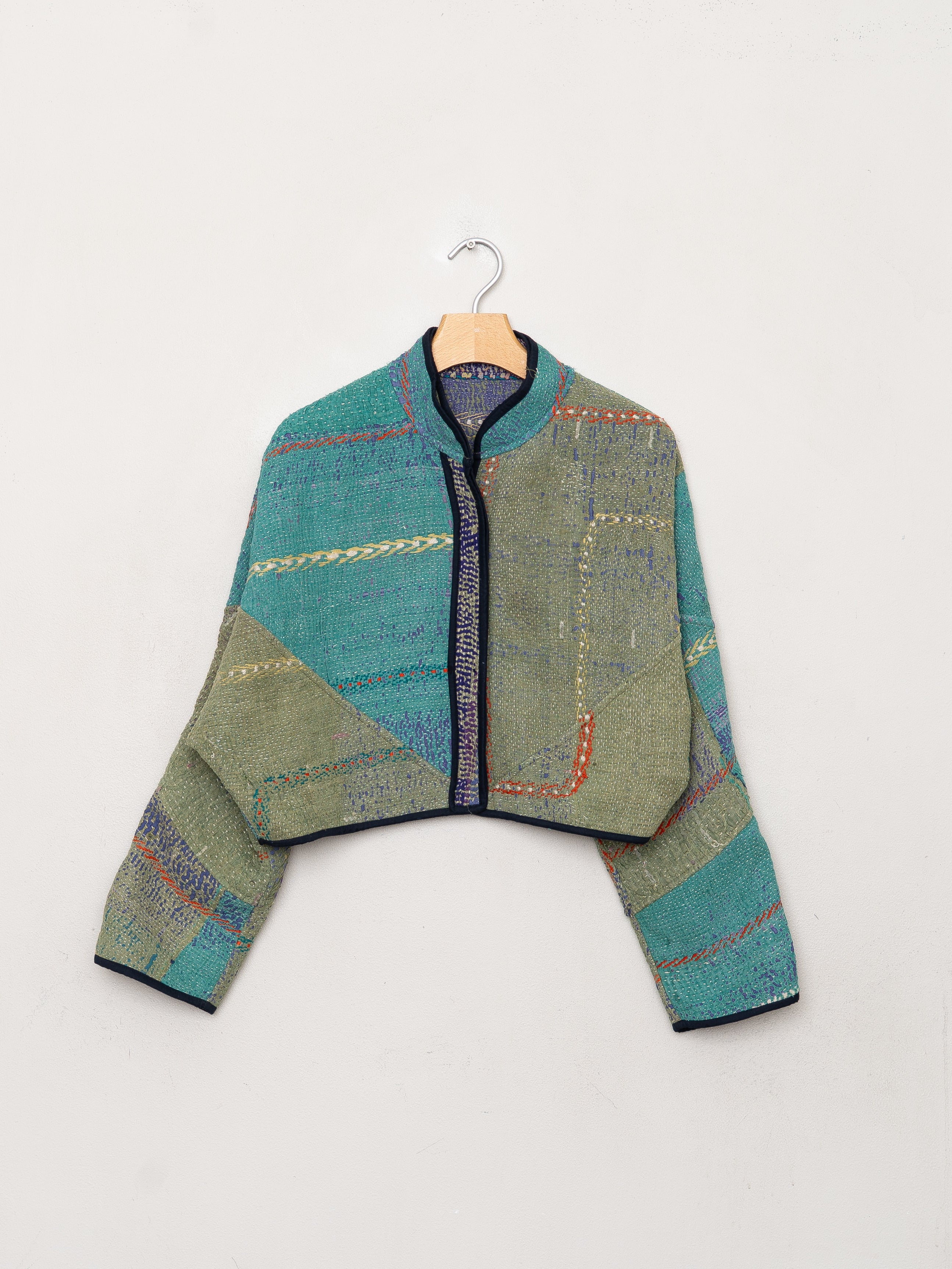 The Kaira Cropped Quilted Patchwork Kantha Jacket