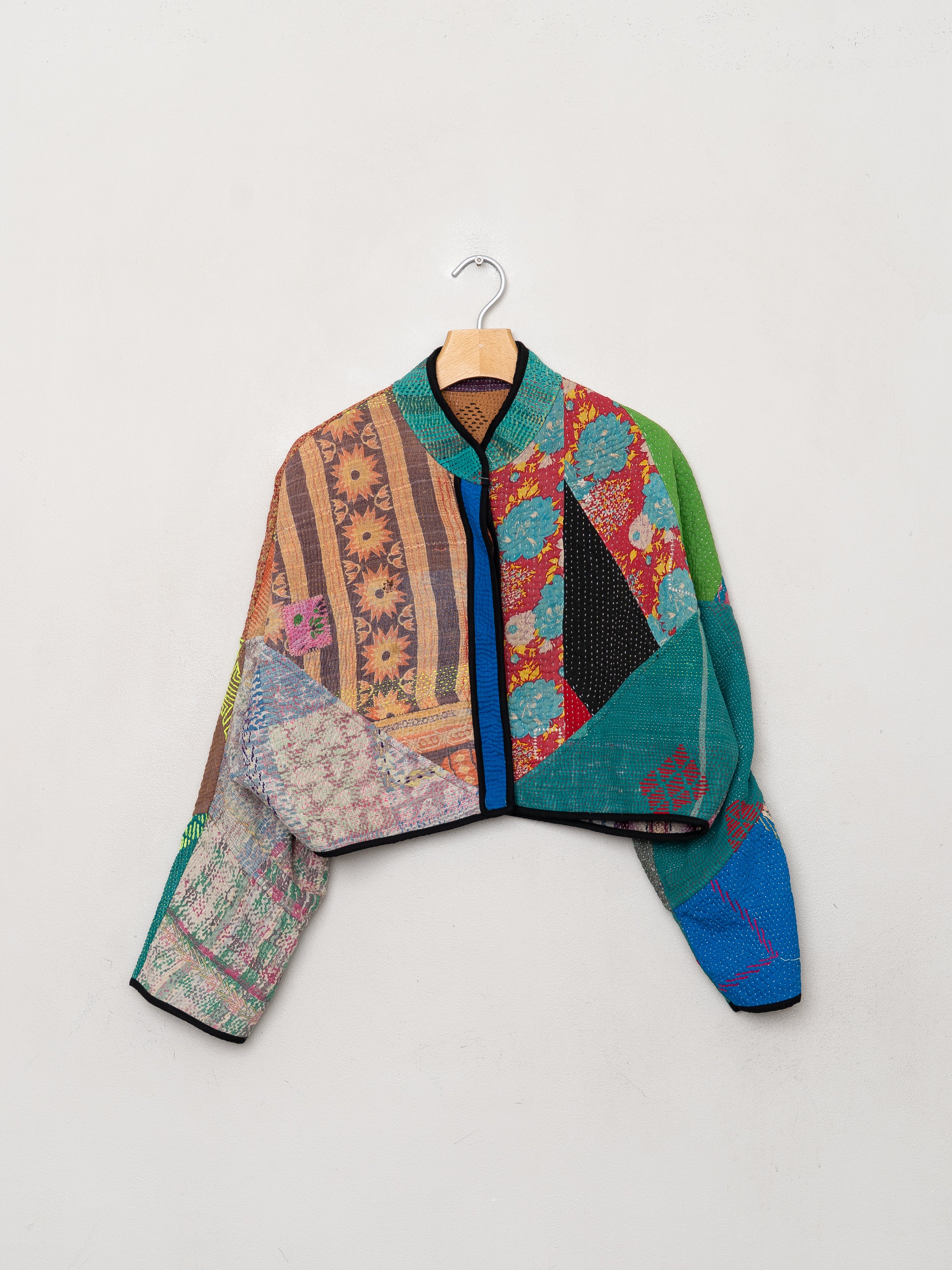 The Kaira Cropped Quilted Patchwork Kantha Jacket