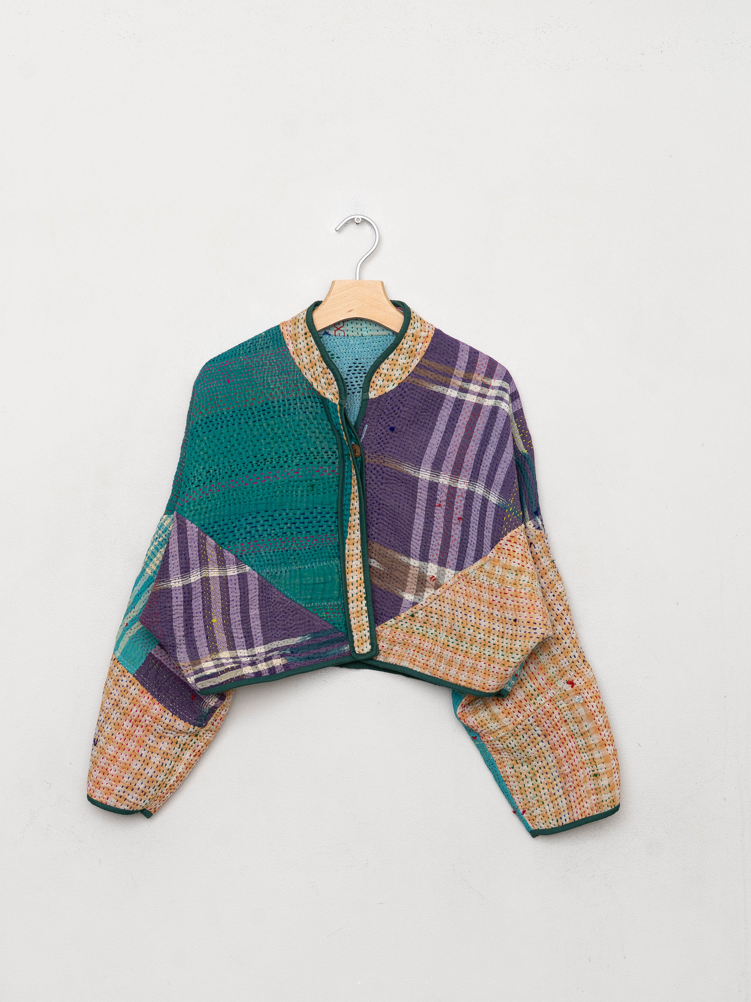 The Kaira Cropped Quilted Patchwork Kantha Jacket