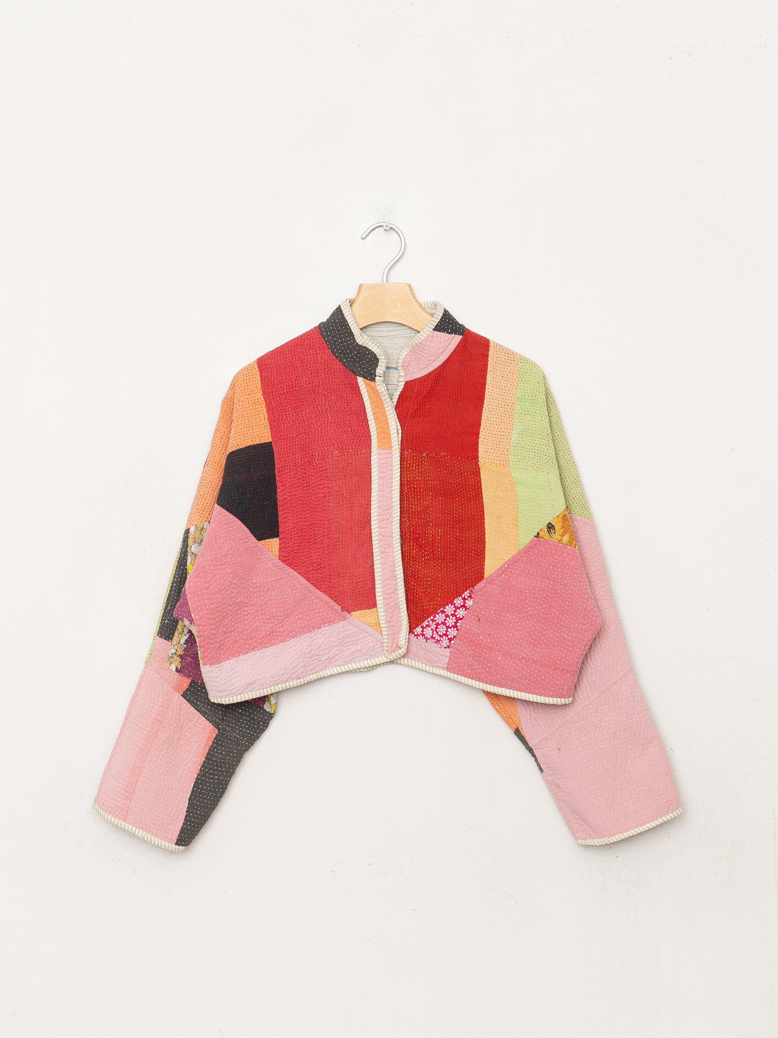 The Kaira Cropped Quilted Patchwork Kantha Jacket