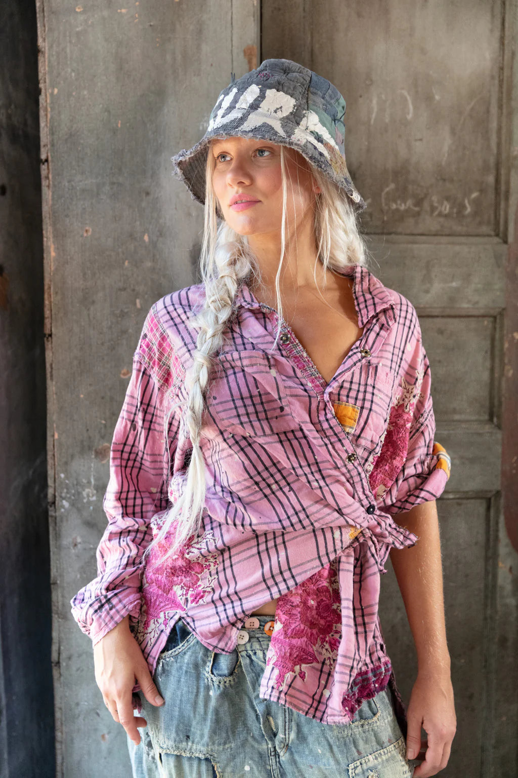 Top 1391 Telephone Check YD Check Adison Workshirt O/S