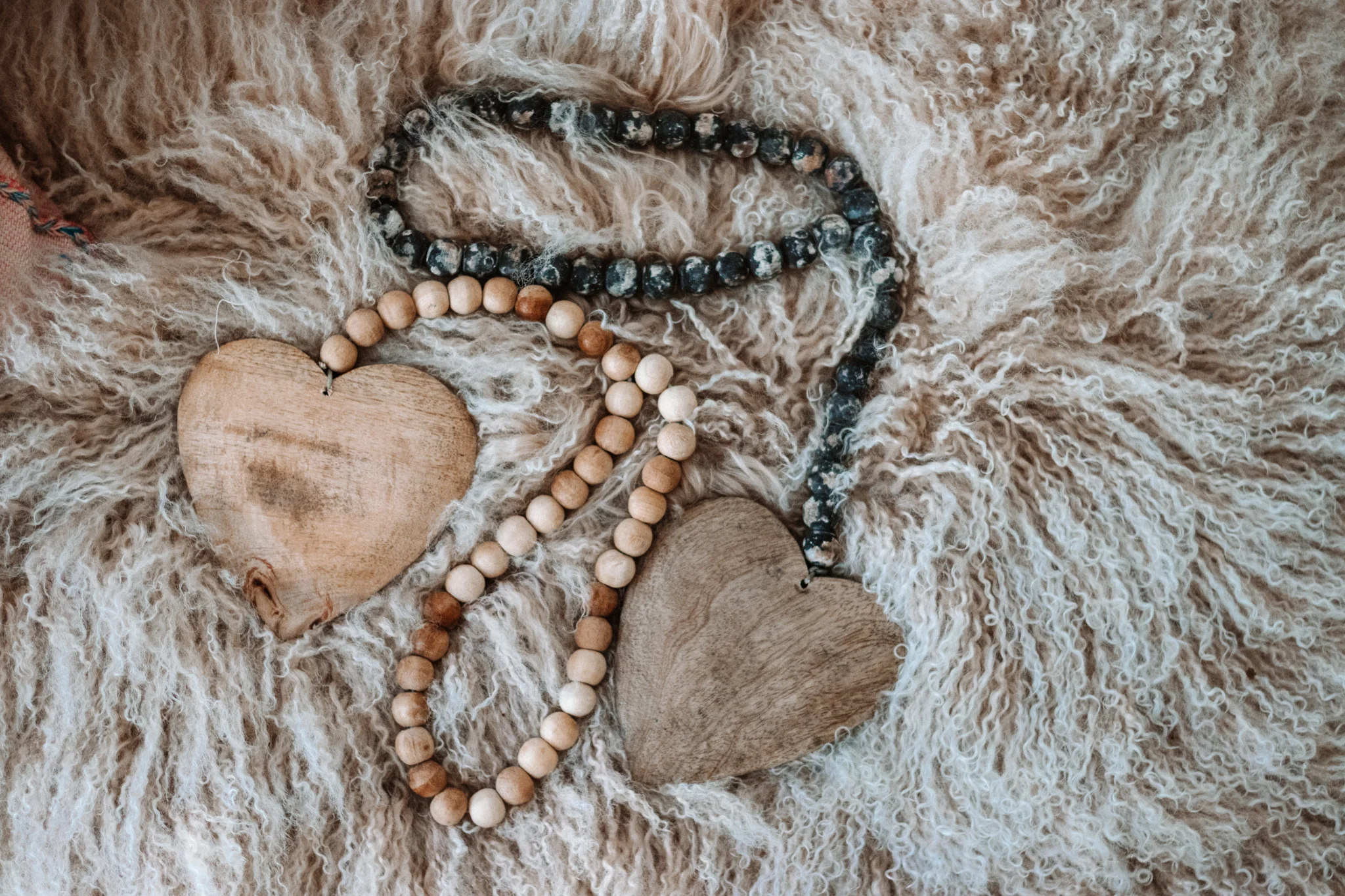 Heart Antiqued Wood Bead Strand