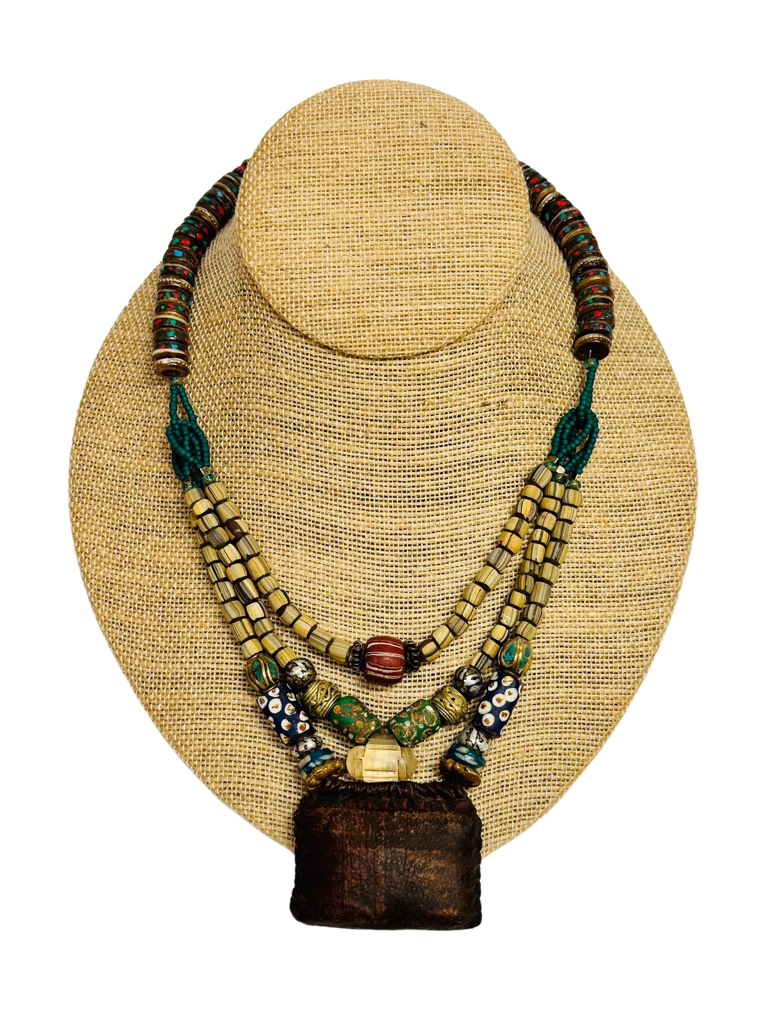 Blue Tan Pouch Necklace