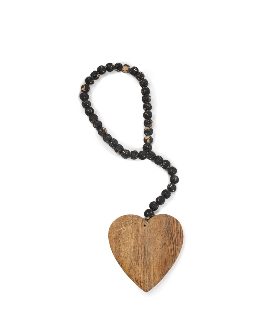 Heart Antiqued Wood Bead Strand