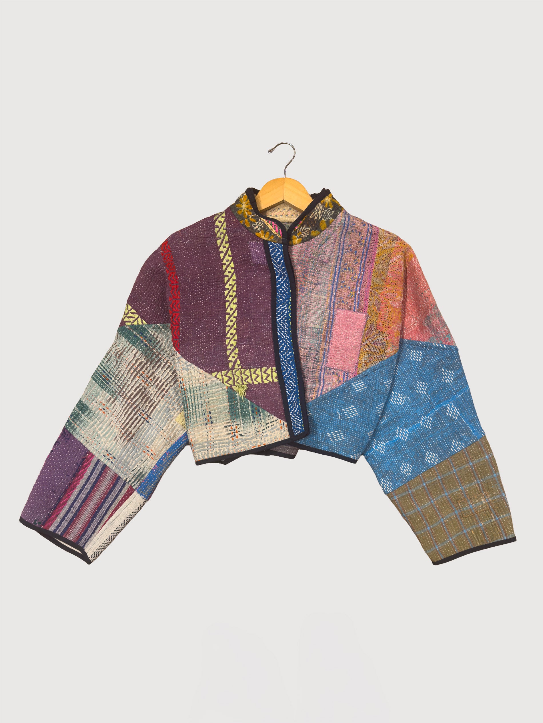 The Kaira Cropped Quilted Patchwork Kantha Jacket