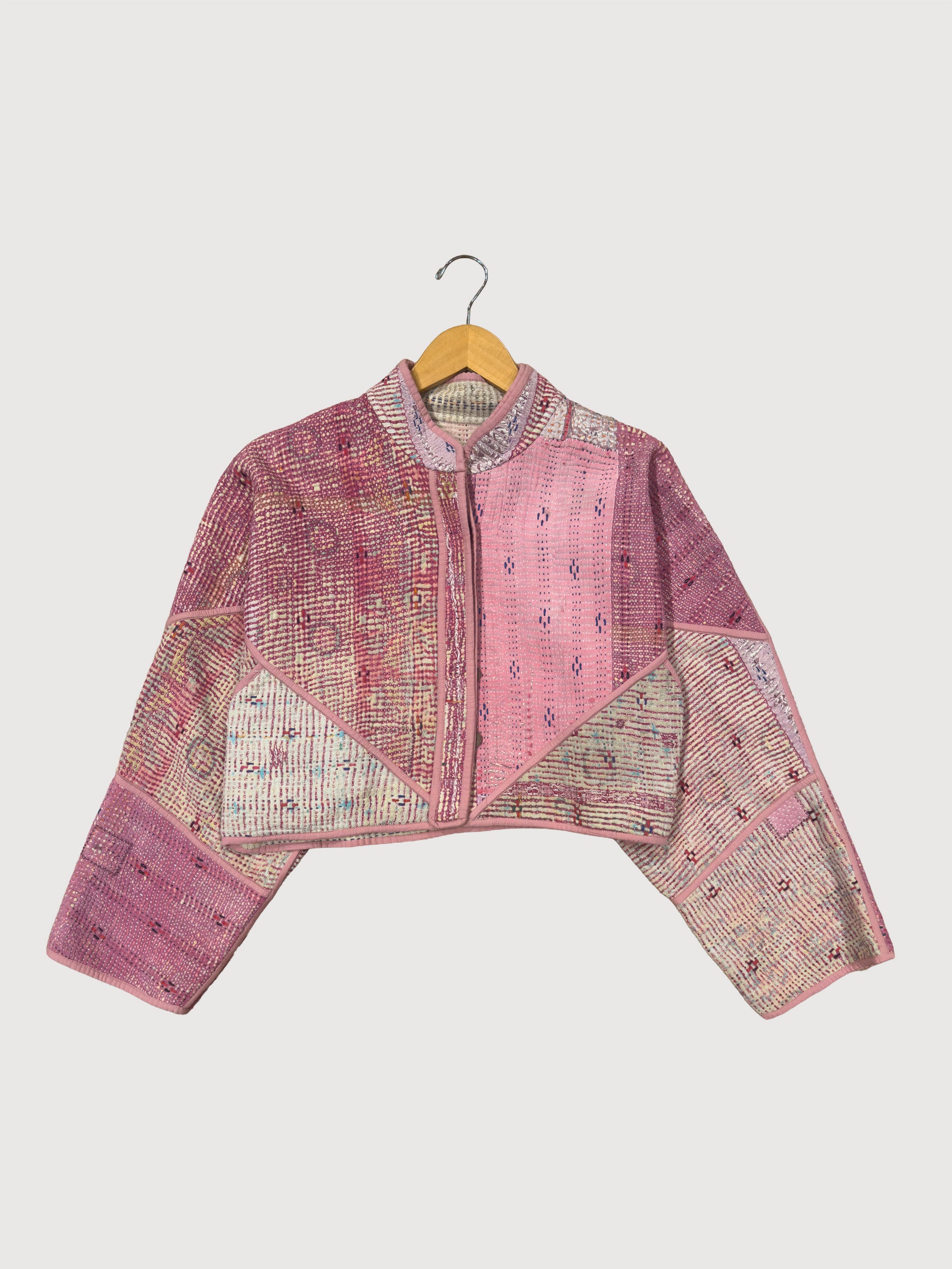 The Kaira Cropped Quilted Patchwork Kantha Jacket