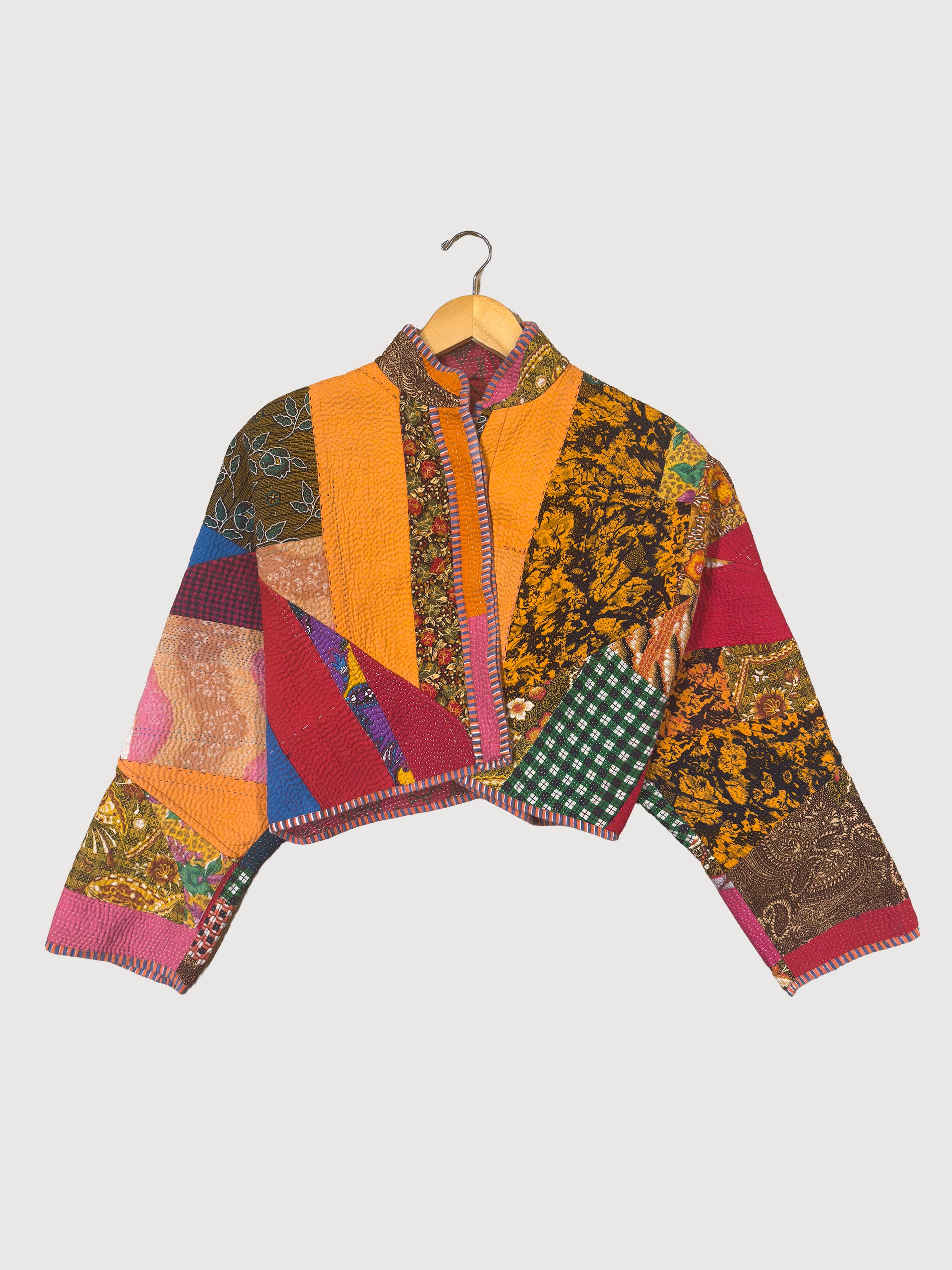 The Kaira Cropped Quilted Patchwork Kantha Jacket