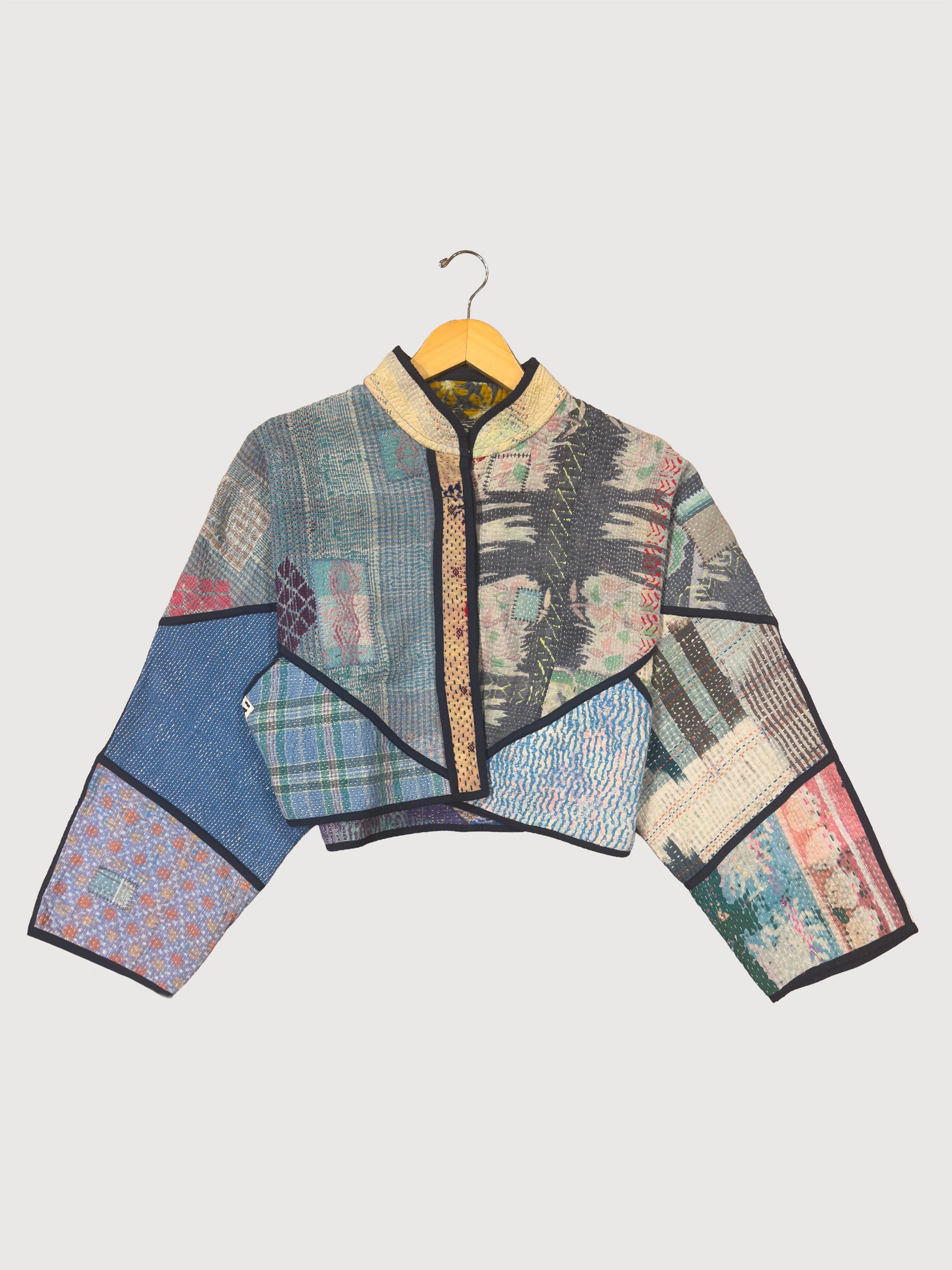 The Kaira Cropped Quilted Patchwork Kantha Jacket