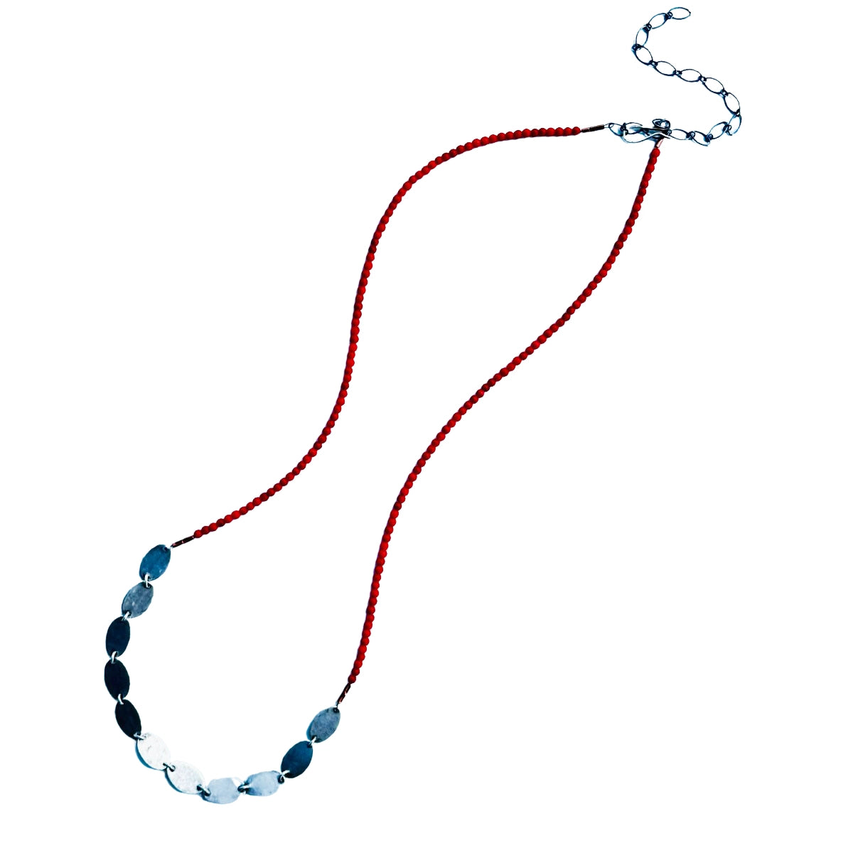 Coral Beads with Silver & Lapis Necklace