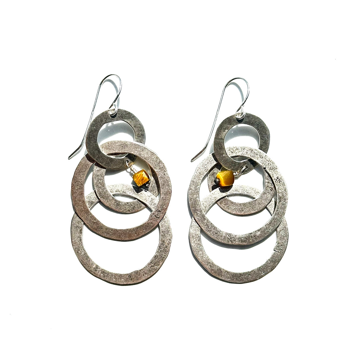 Tiger's Eye Hammered Hoop Earrings