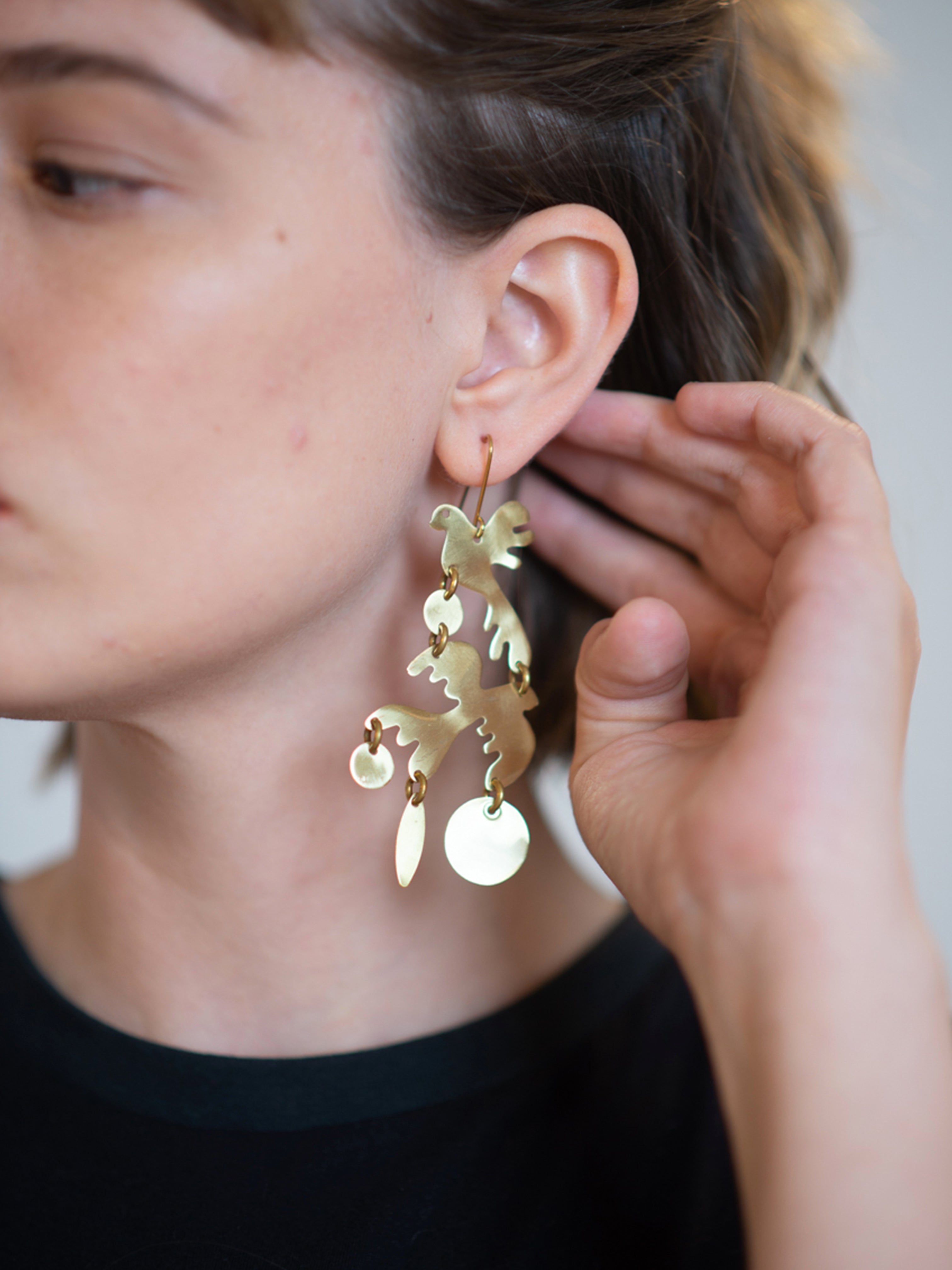 Two Little Birds Brass Earrings