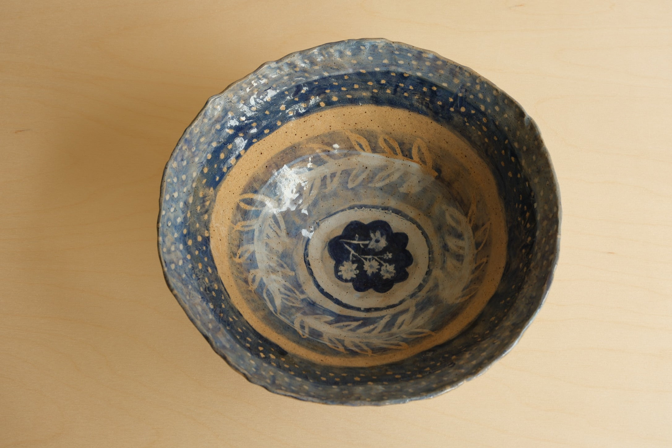 Large Flower Blue Bowl