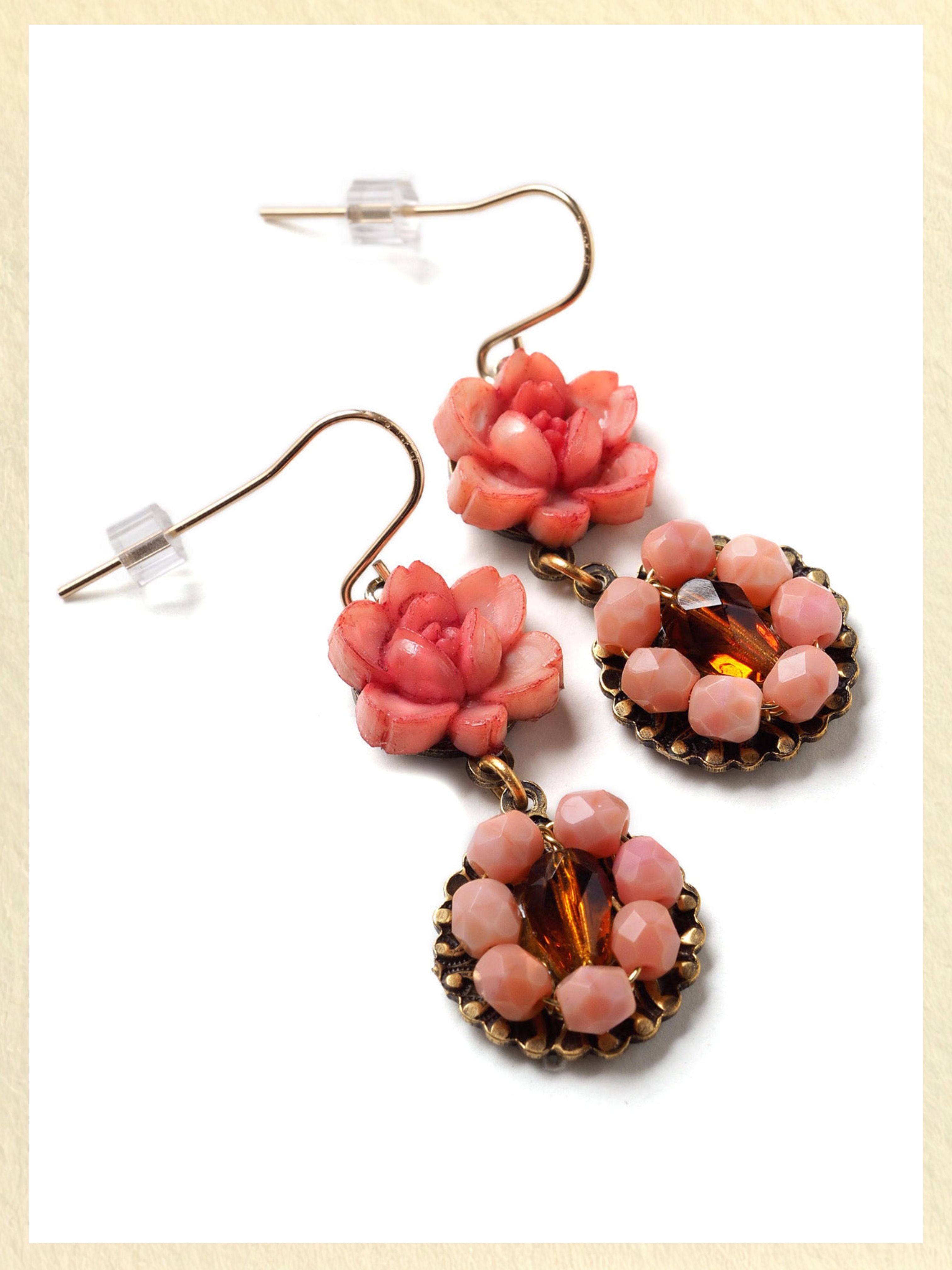 Beaded Rose Earrings