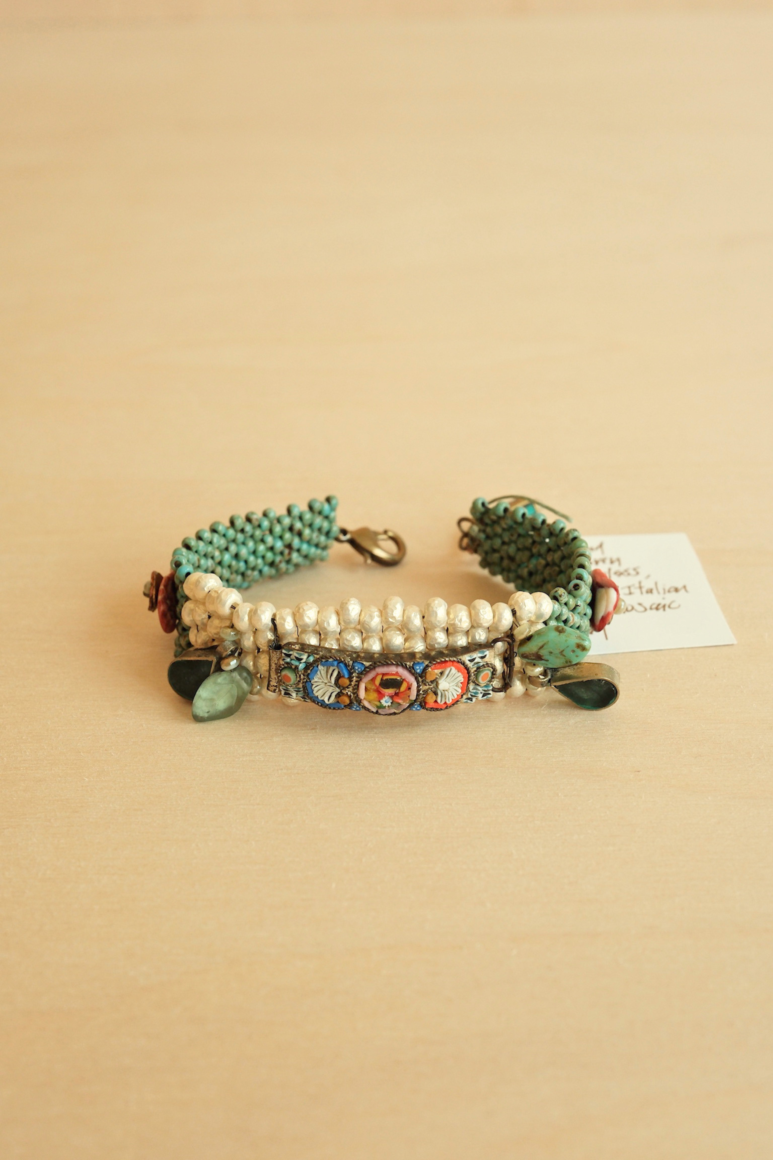 Micro Mosaic Pearl + Turquoise Bracelet