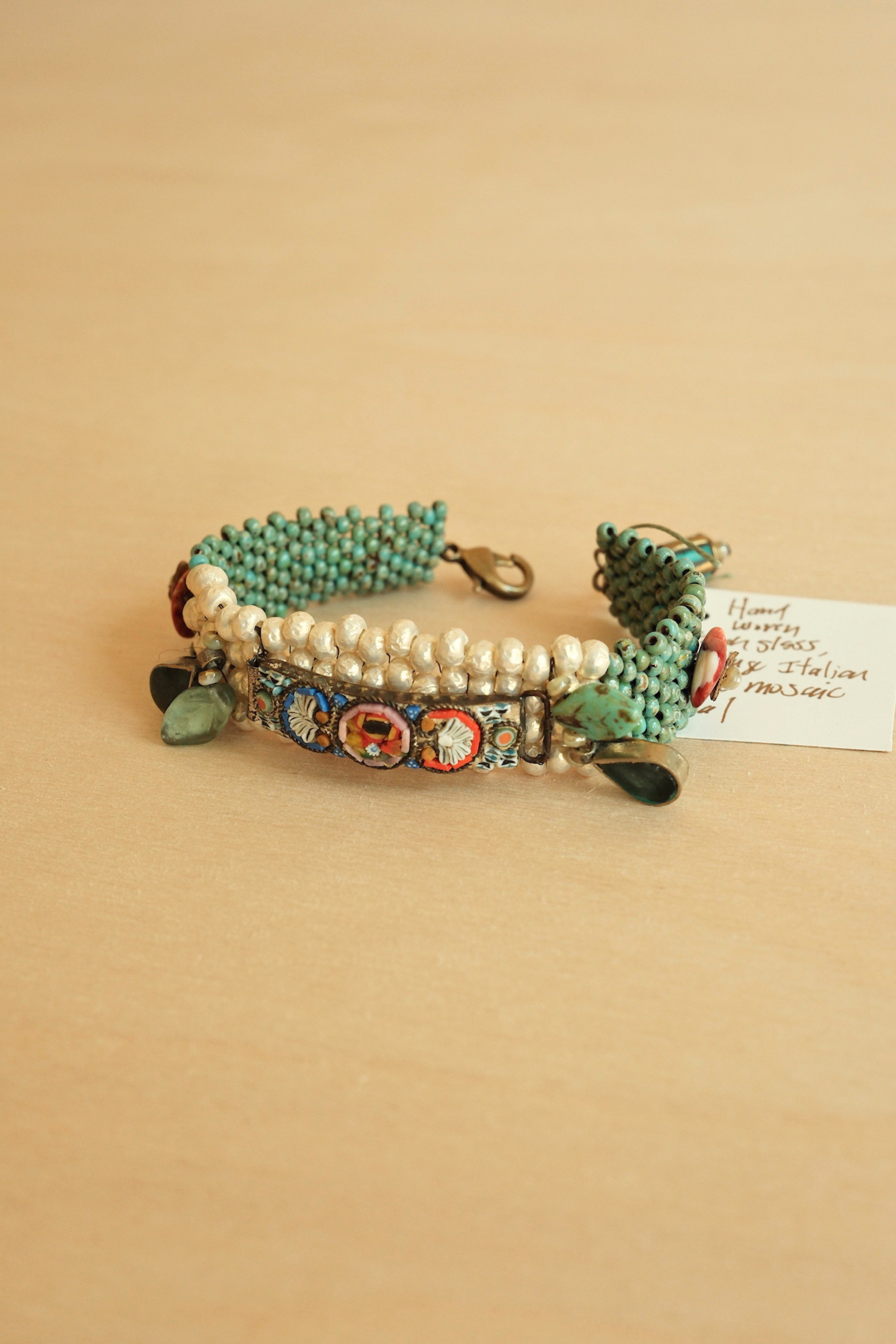 Micro Mosaic Pearl + Turquoise Bracelet