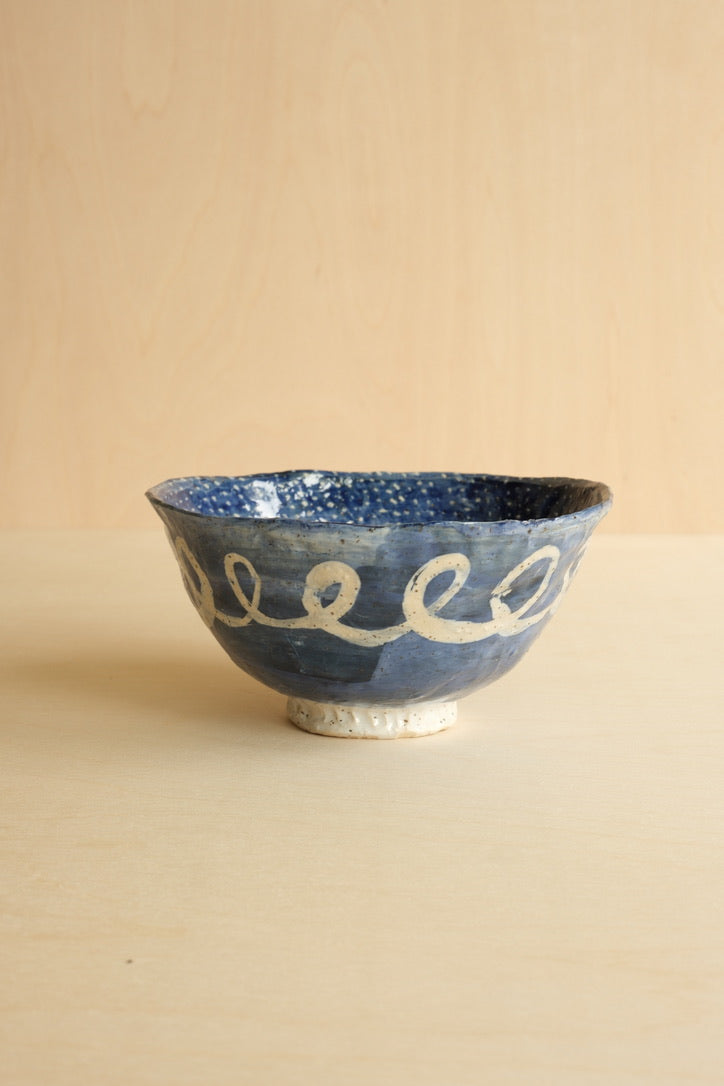 Medium Curly Blue & White Bowl