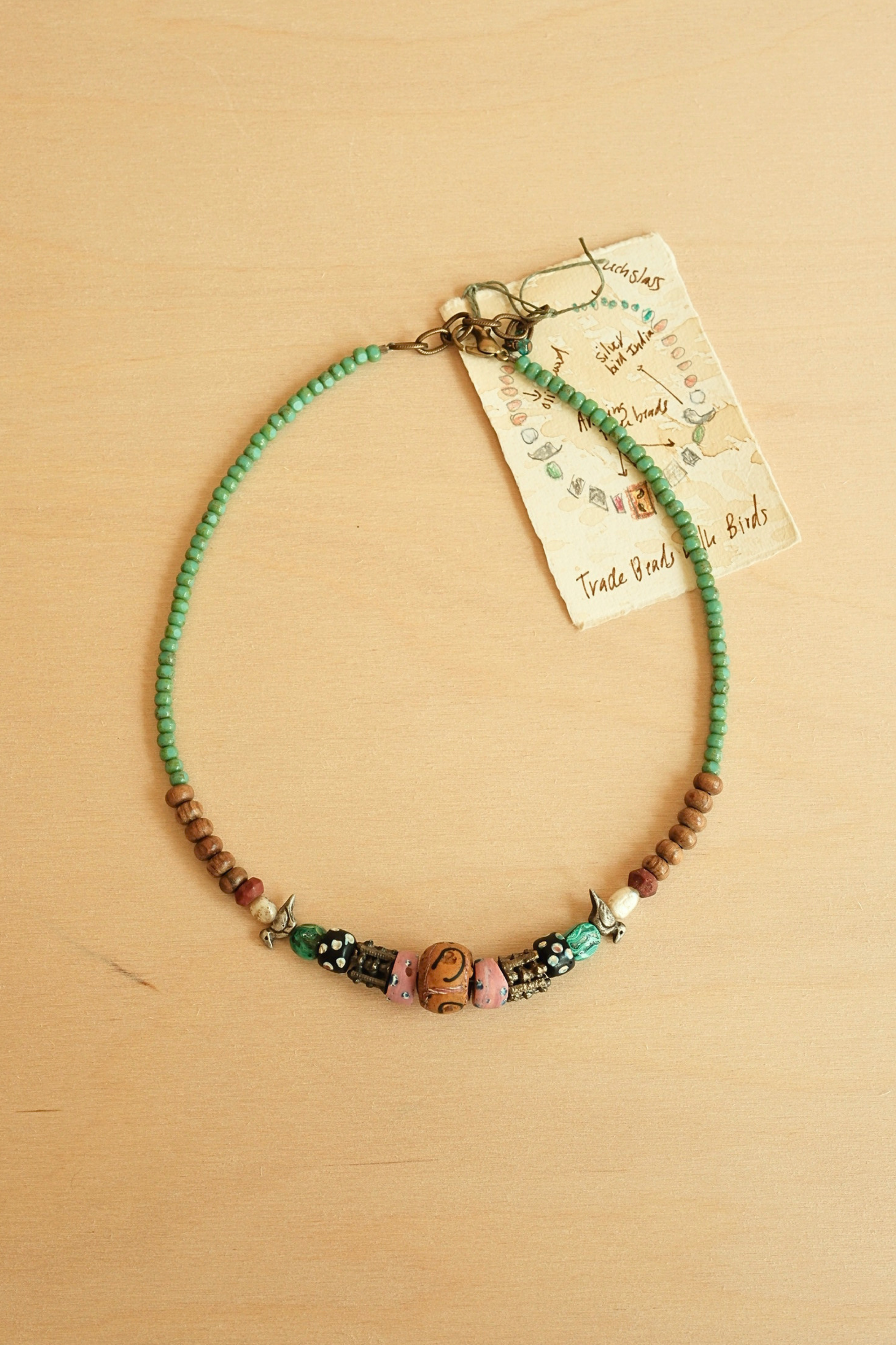 Trade Bead & Bird Necklace