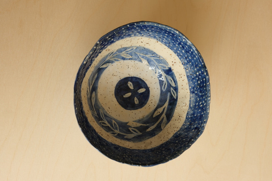Medium Curly Blue & White Bowl