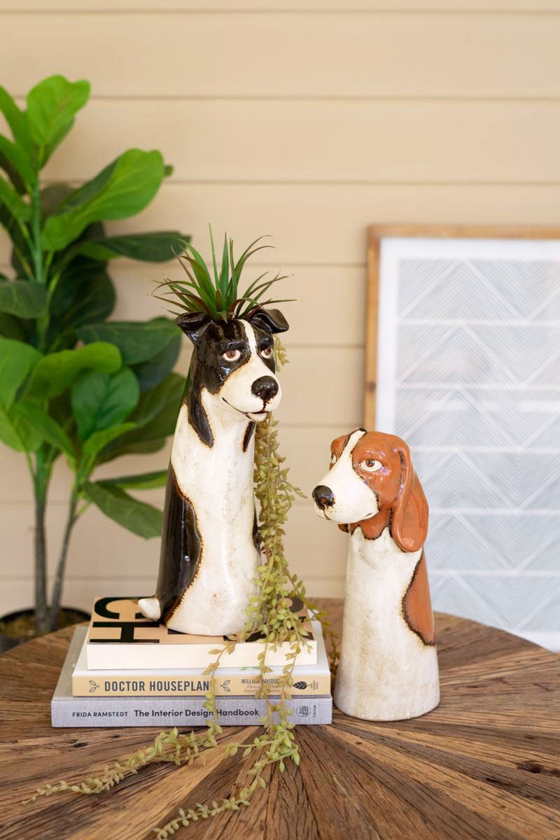 Ceramic Black & Brown Spotted Dog Planters