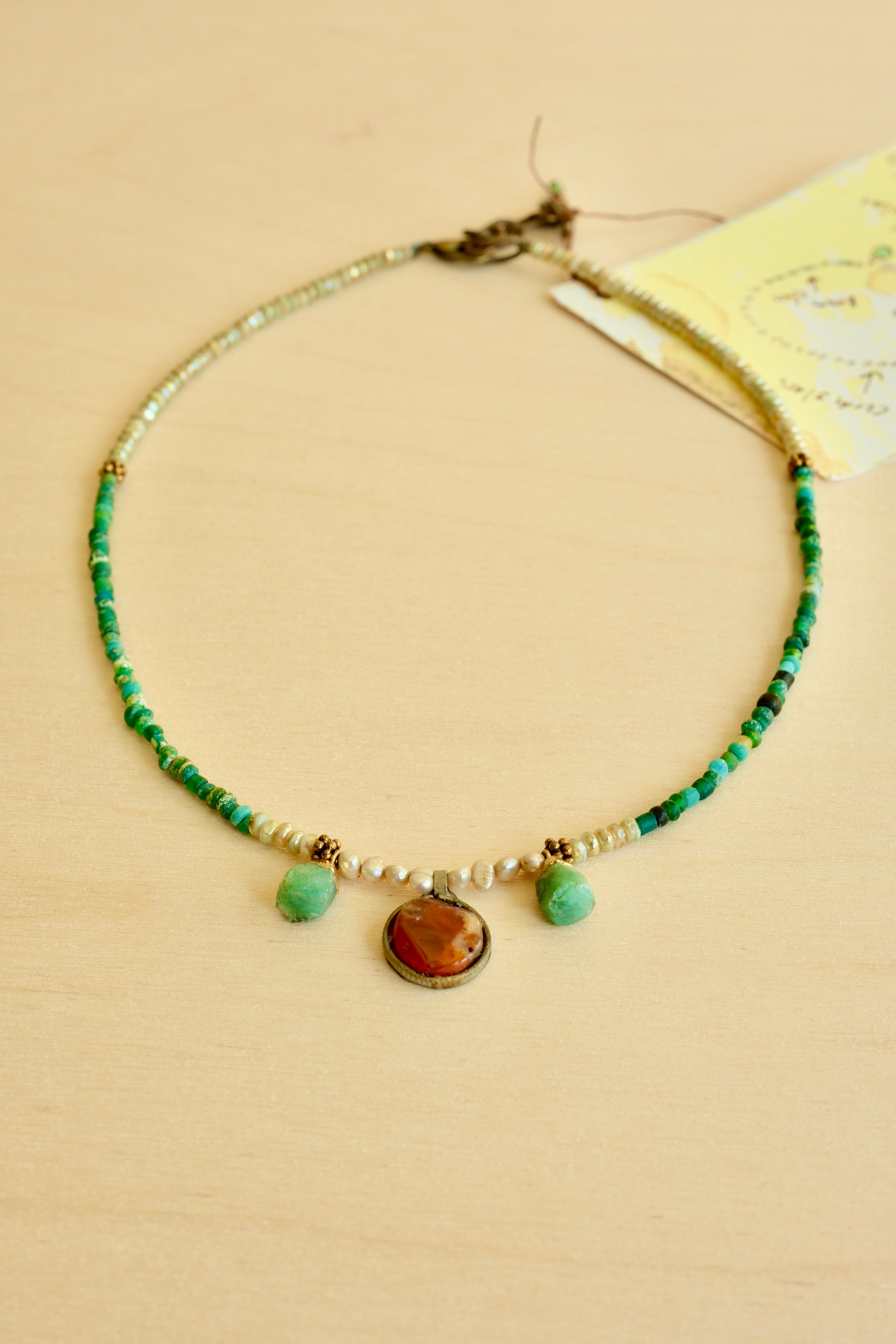 Carnelian Drop Roman Glass Necklace