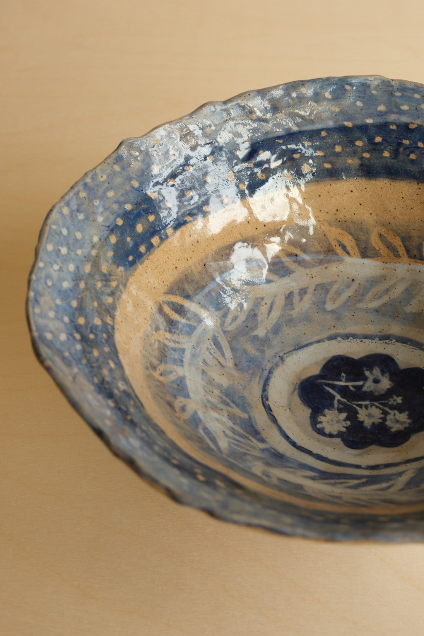 Large Flower Blue Bowl
