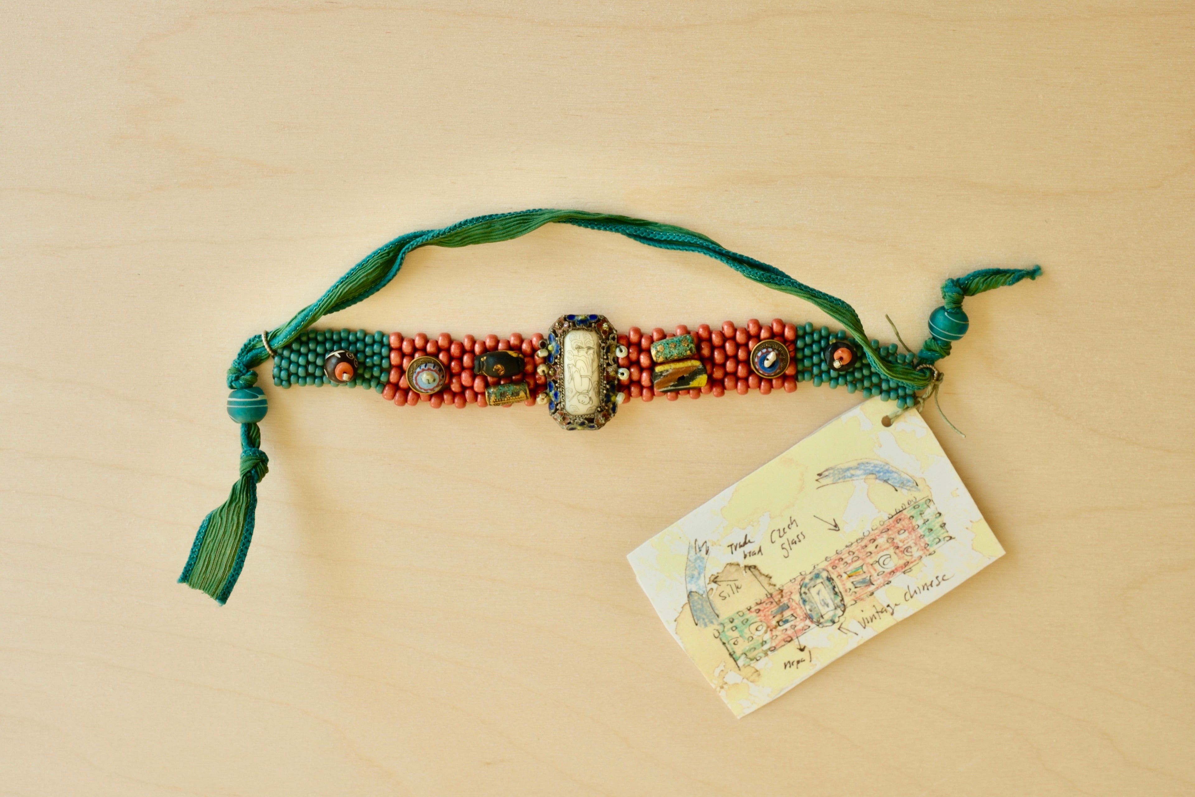 Chinese Coral Silk Bracelet