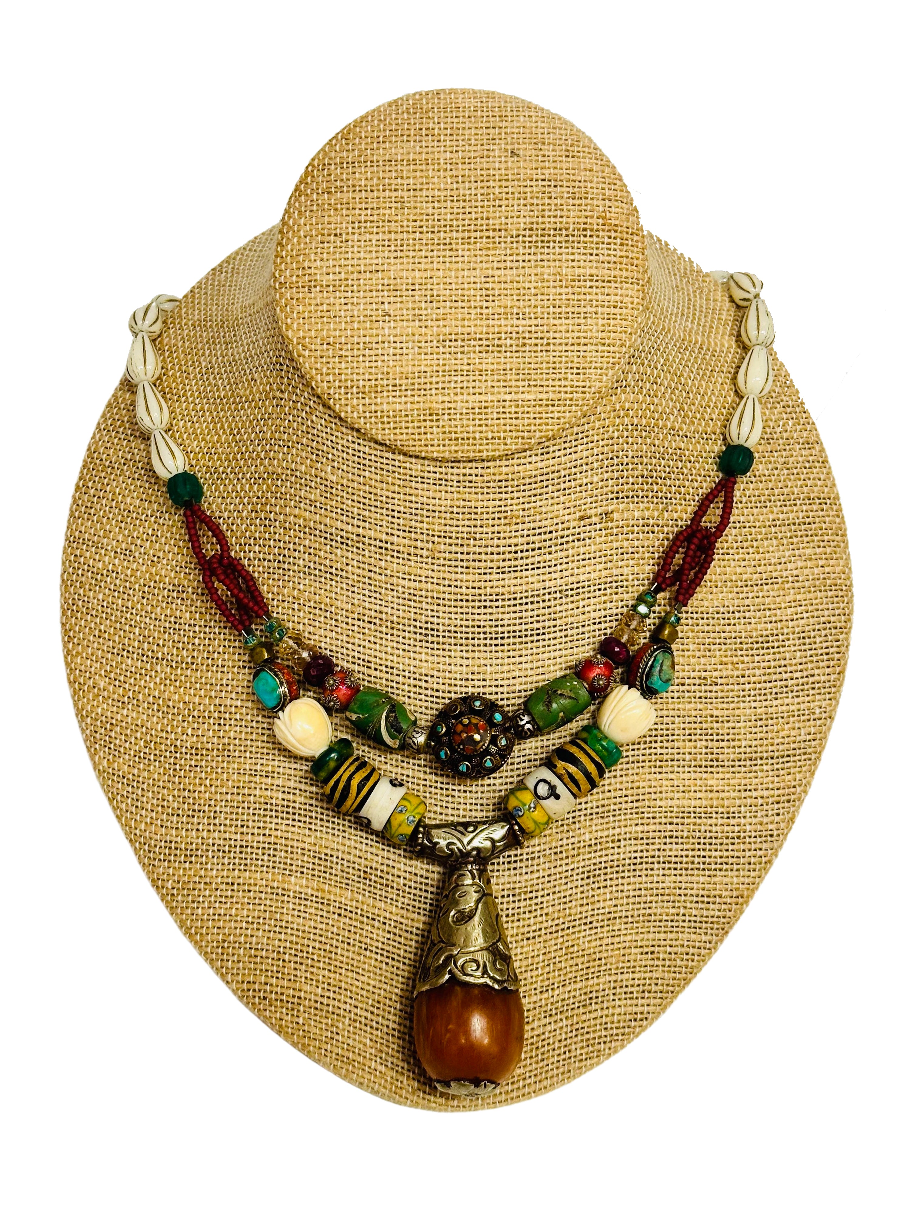 Double Copal Ruby Trade Bead Necklace