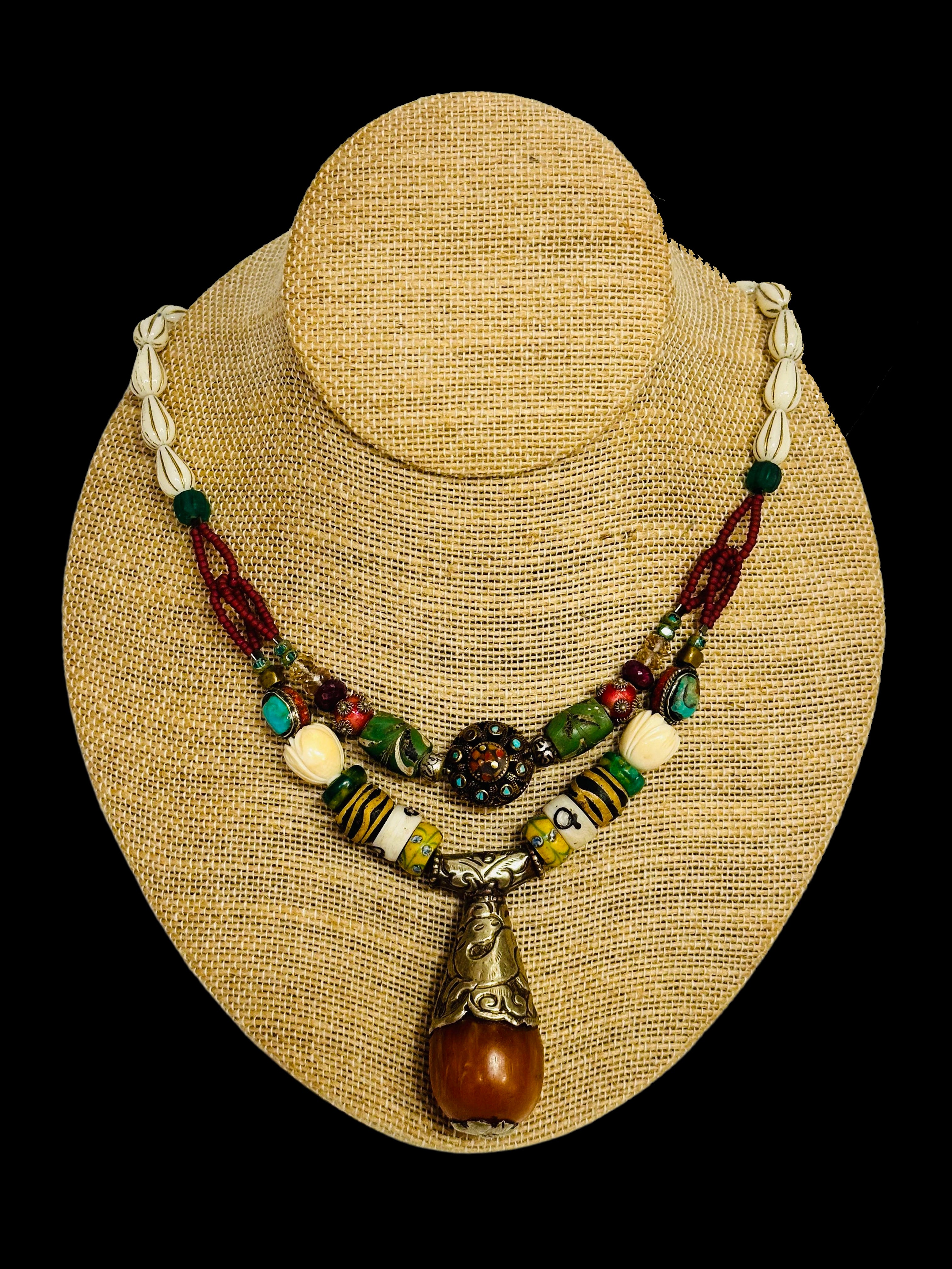 Double Copal Ruby Trade Bead Necklace
