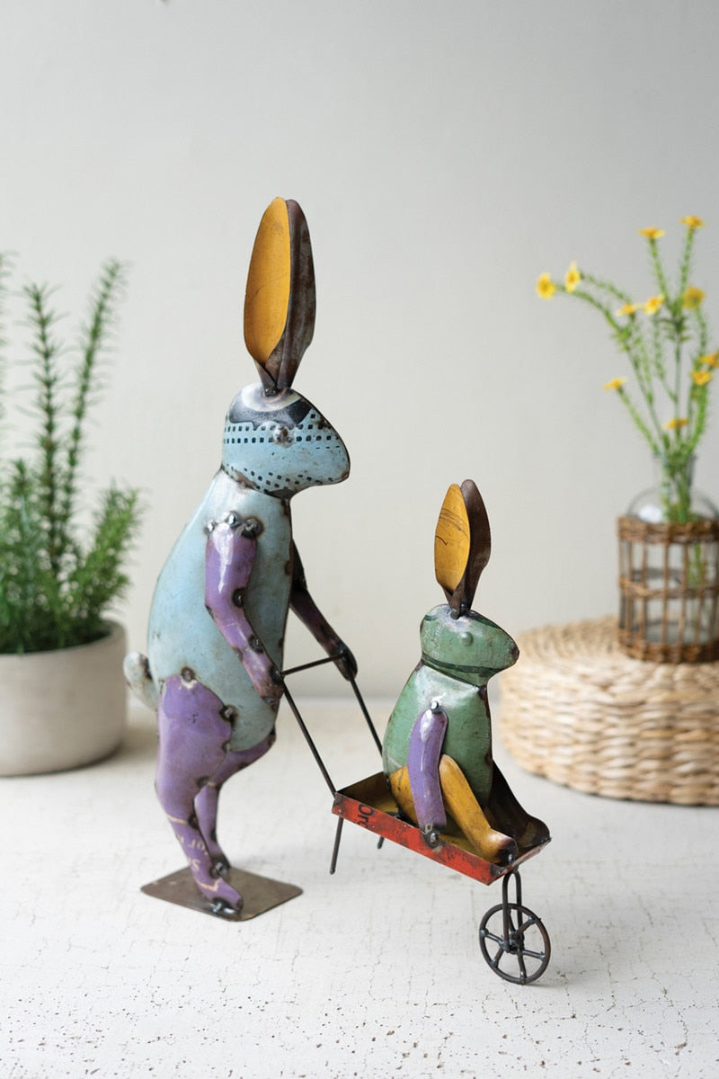 Recycled Iron Easter Rabbits w/Cart