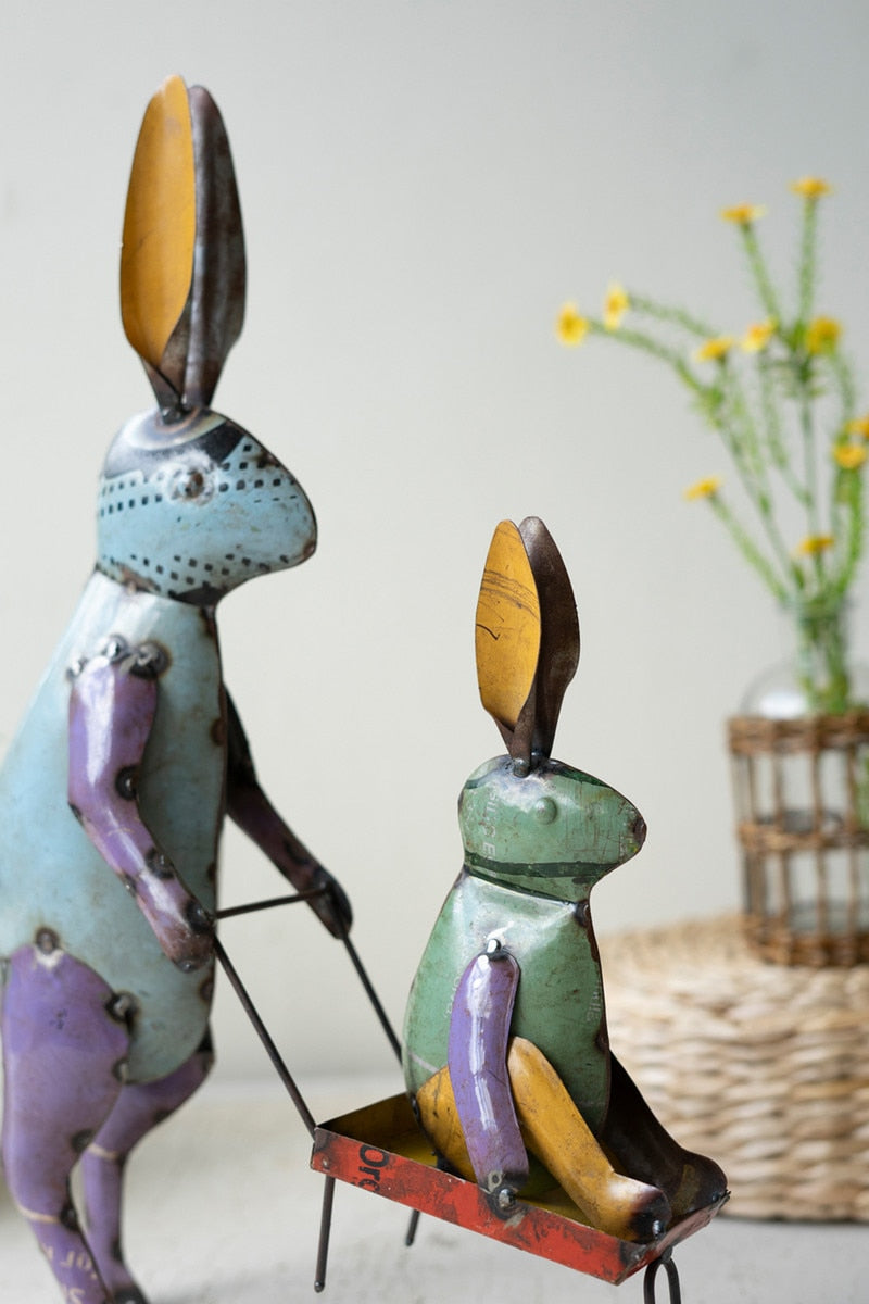 Recycled Iron Easter Rabbits w/Cart