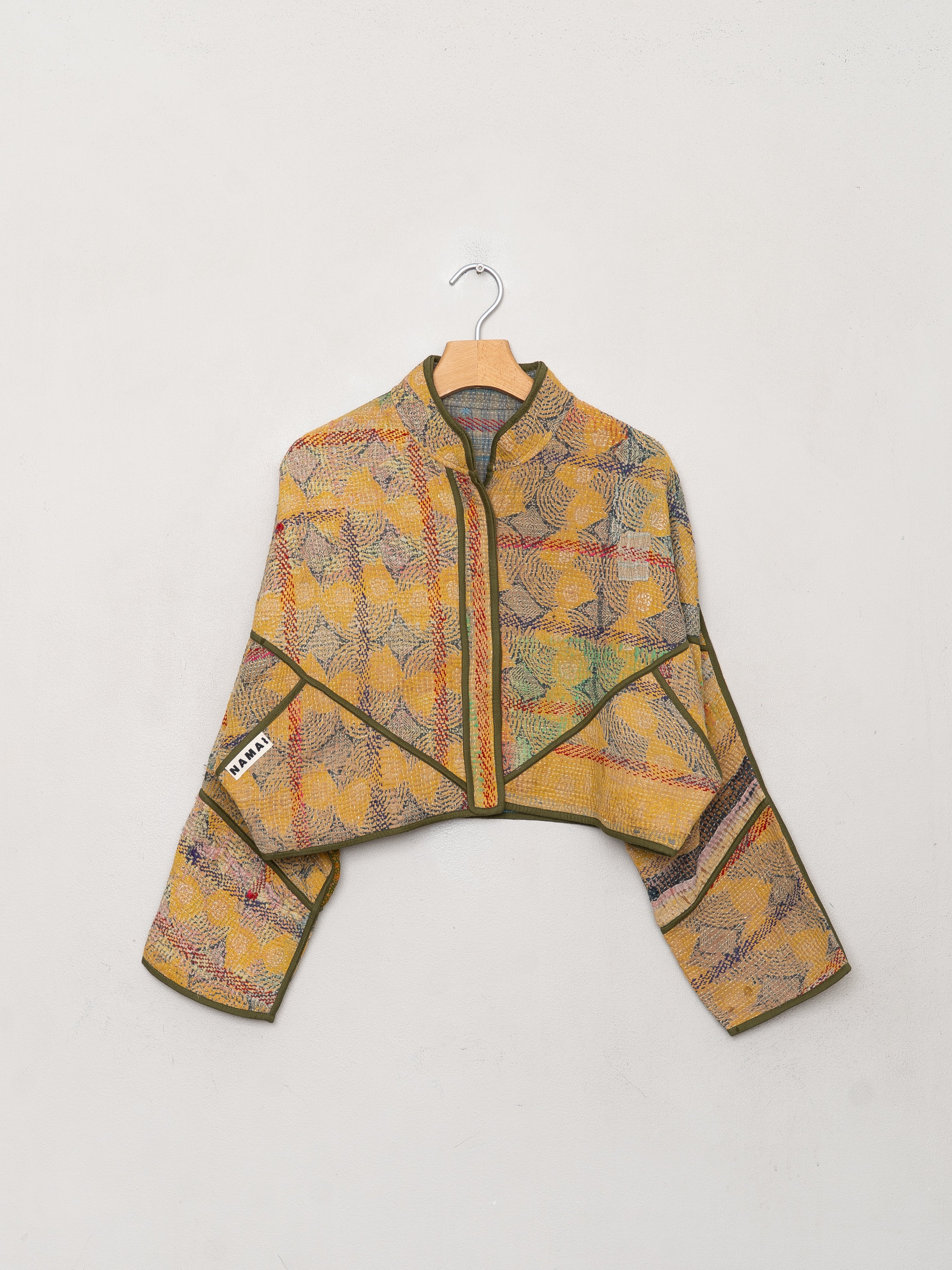 The Kaira Cropped Quilted Patchwork Kantha Jacket
