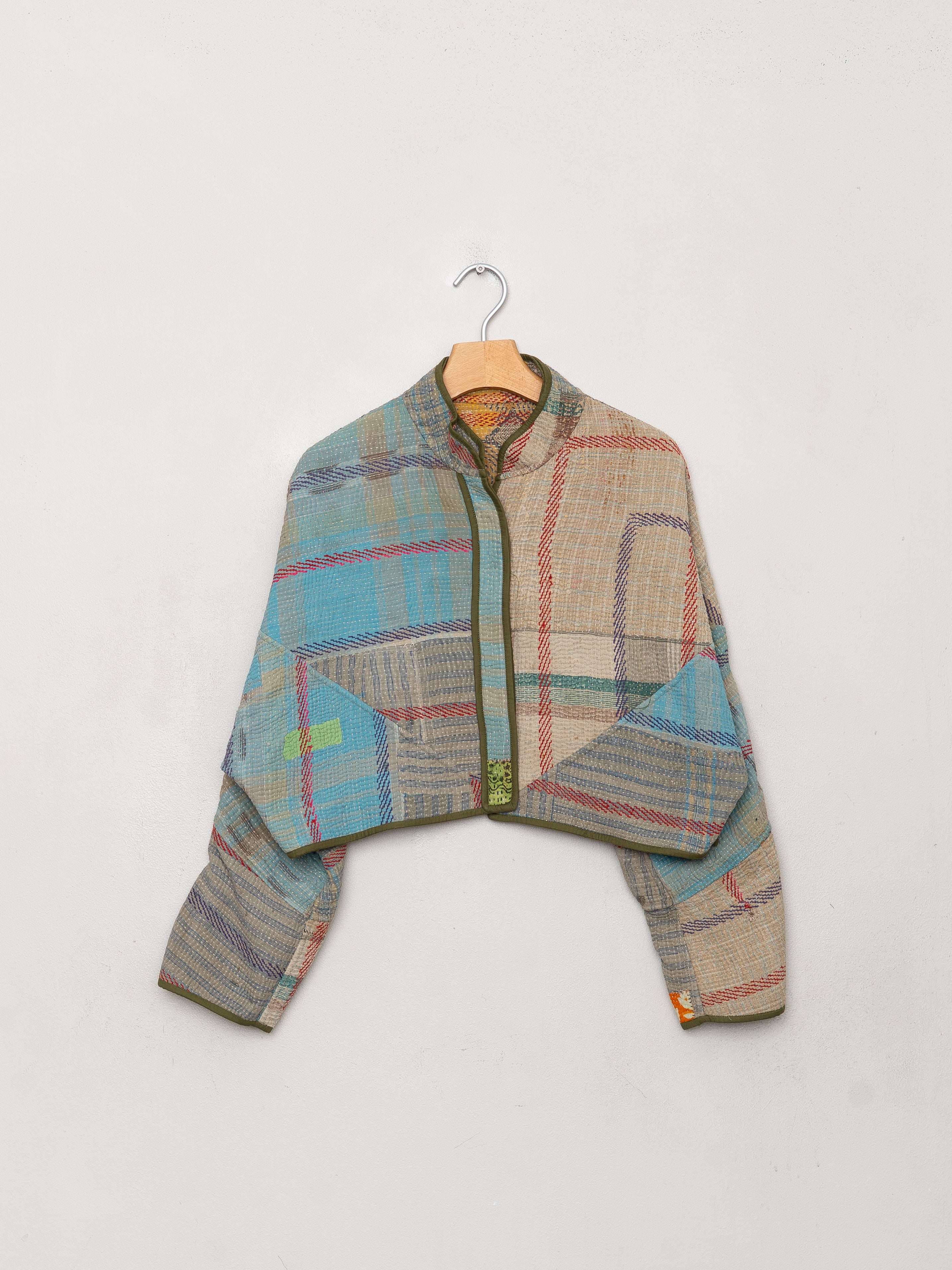 The Kaira Cropped Quilted Patchwork Kantha Jacket