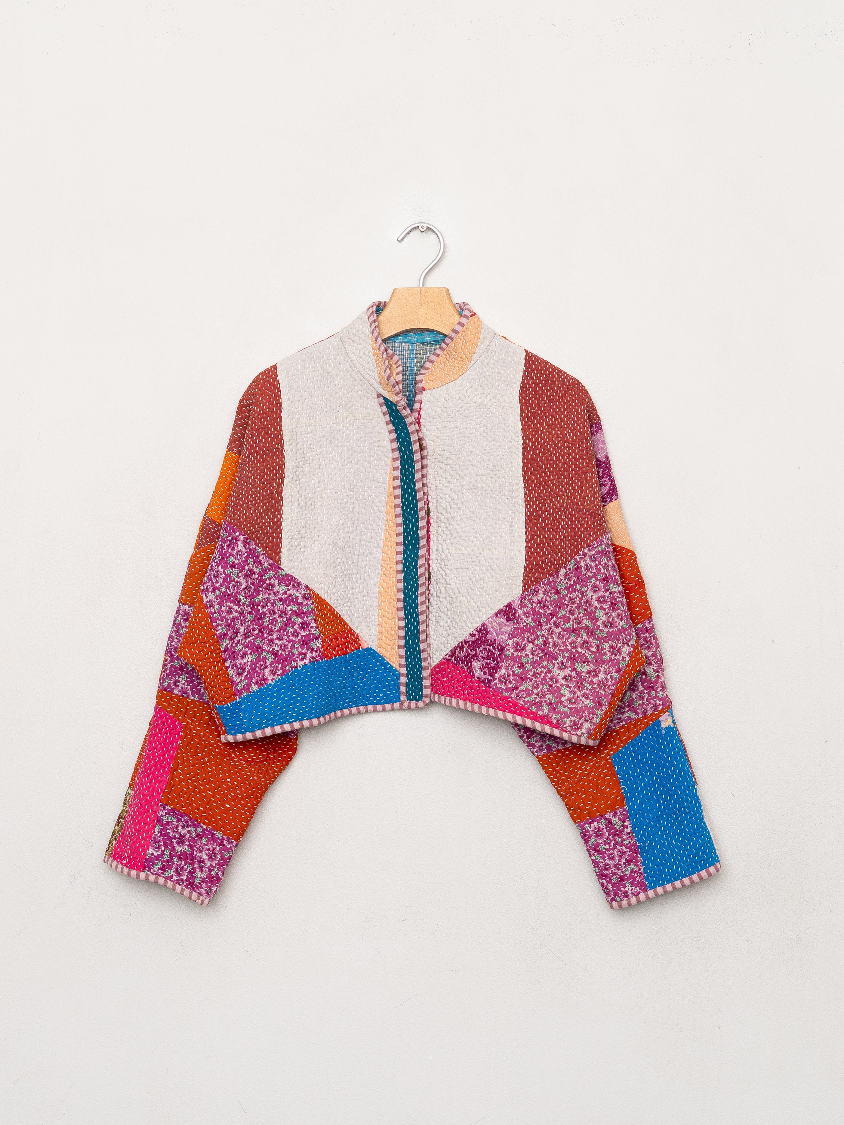 The Kaira Cropped Quilted Patchwork Kantha Jacket