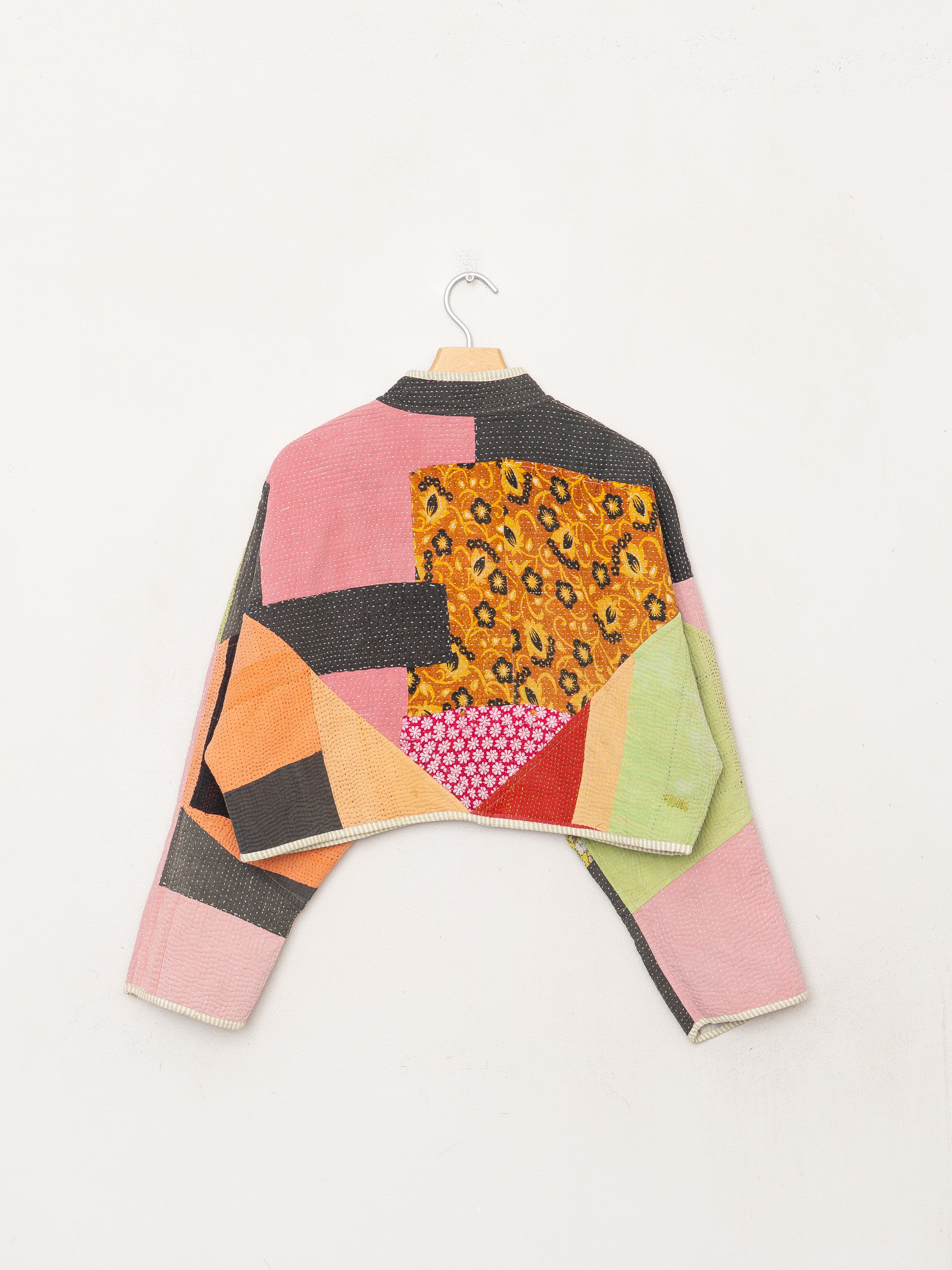 The Kaira Cropped Quilted Patchwork Kantha Jacket