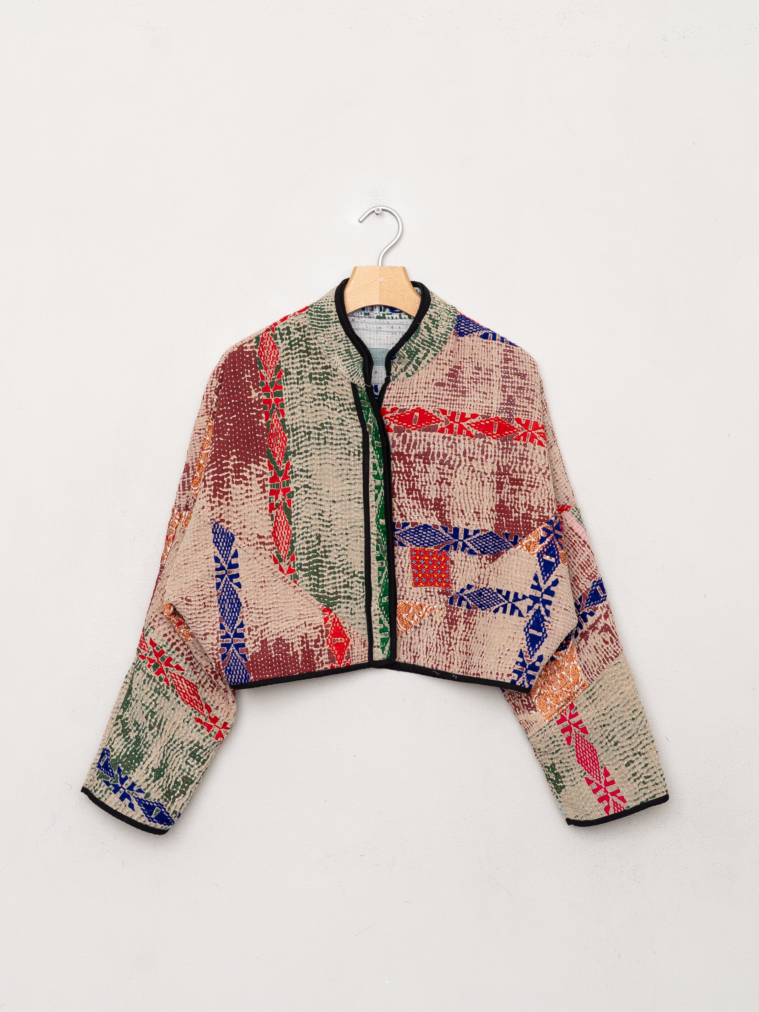 The Kaira Cropped Quilted Patchwork Kantha Jacket
